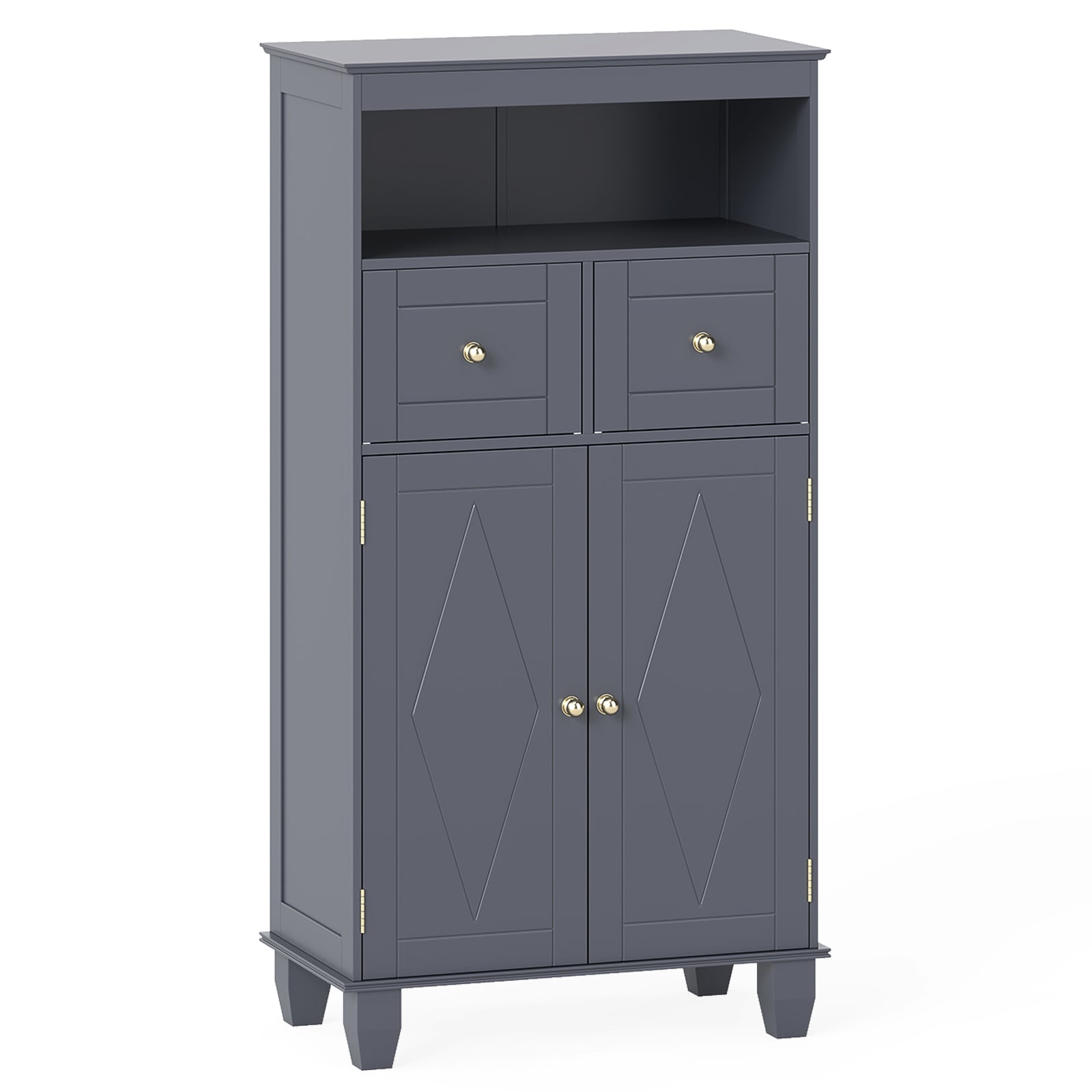 KVARO Bathroom Floor Storage Cabinet with Doors and Shelves-Gray - Savings Store
