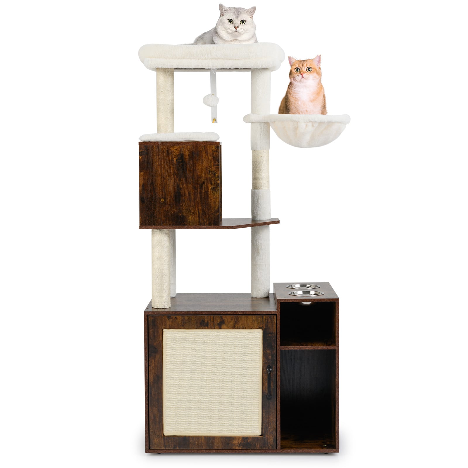 URIX Cat Litter Box Enclosure with Sisal Scratching Post and Mat-Brown - Savings Store
