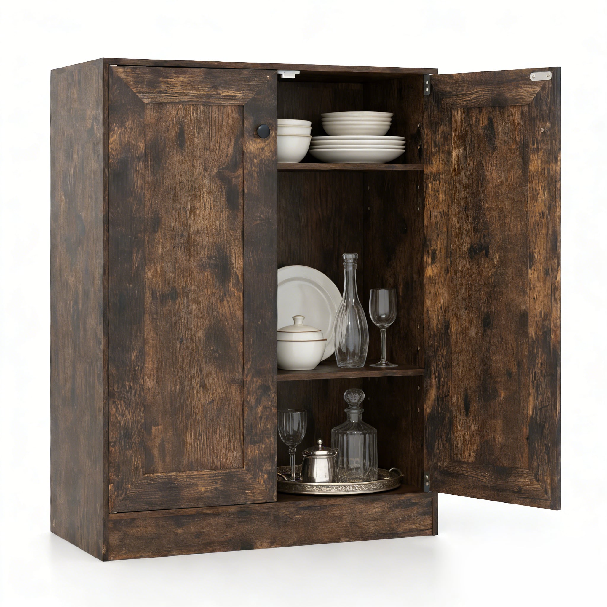 YORIN Wooden Sideboard Cabinet with Double Doors-Rustic Brown - Savings Store