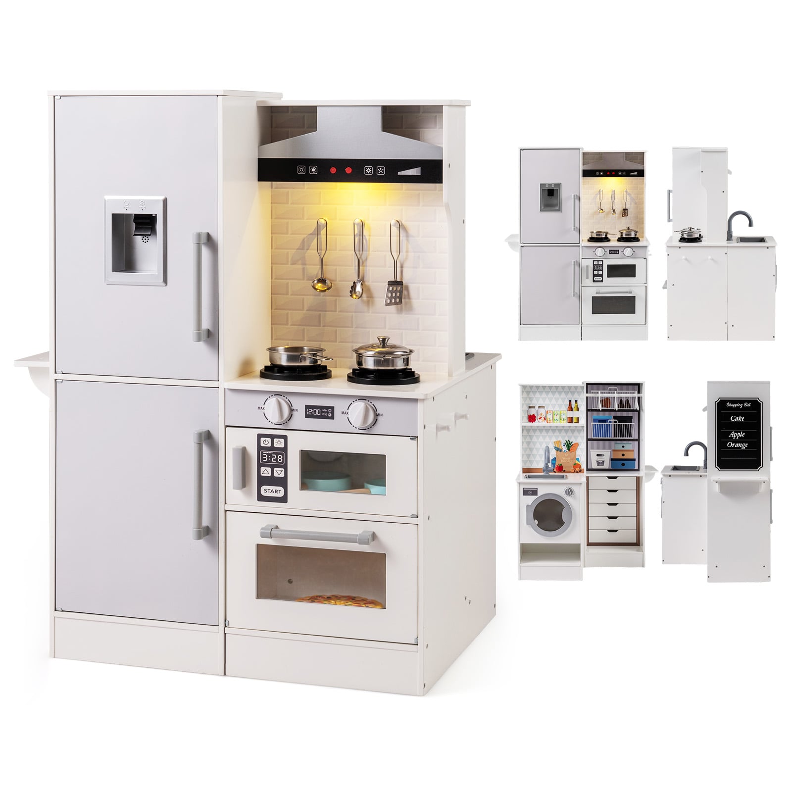 SIREL Kids Play Kitchen with Water Dispenser & Hood-White - Savings Store