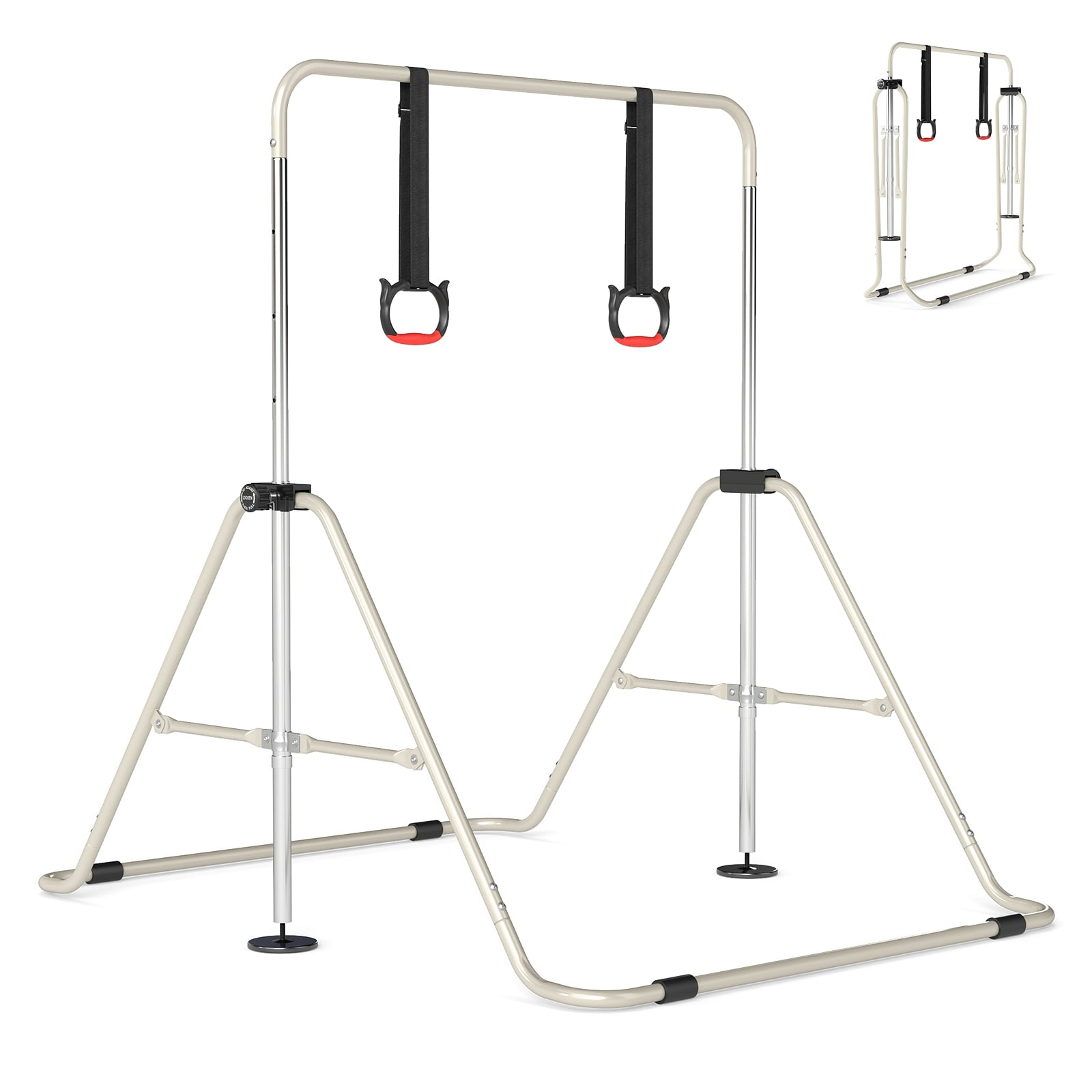 AVIRA Expandable Gymnastic Bar for Kids 4-Level Height Adjustable Gymnastic Bar-Beige - Savings Store