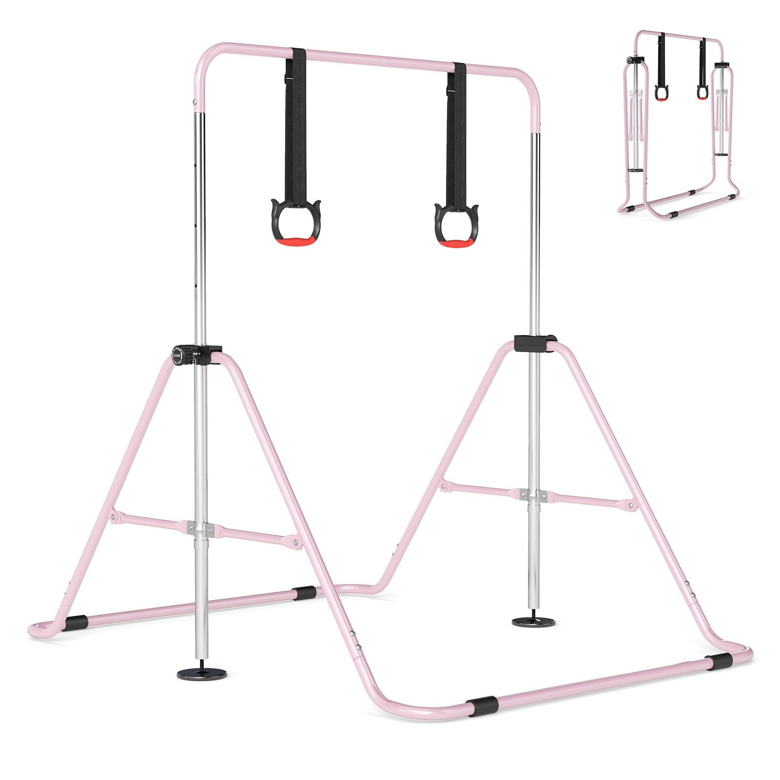 AVIRA Expandable Gymnastic Bar for Kids 4-Level Height Adjustable Gymnastic Bar-Pink - Savings Store