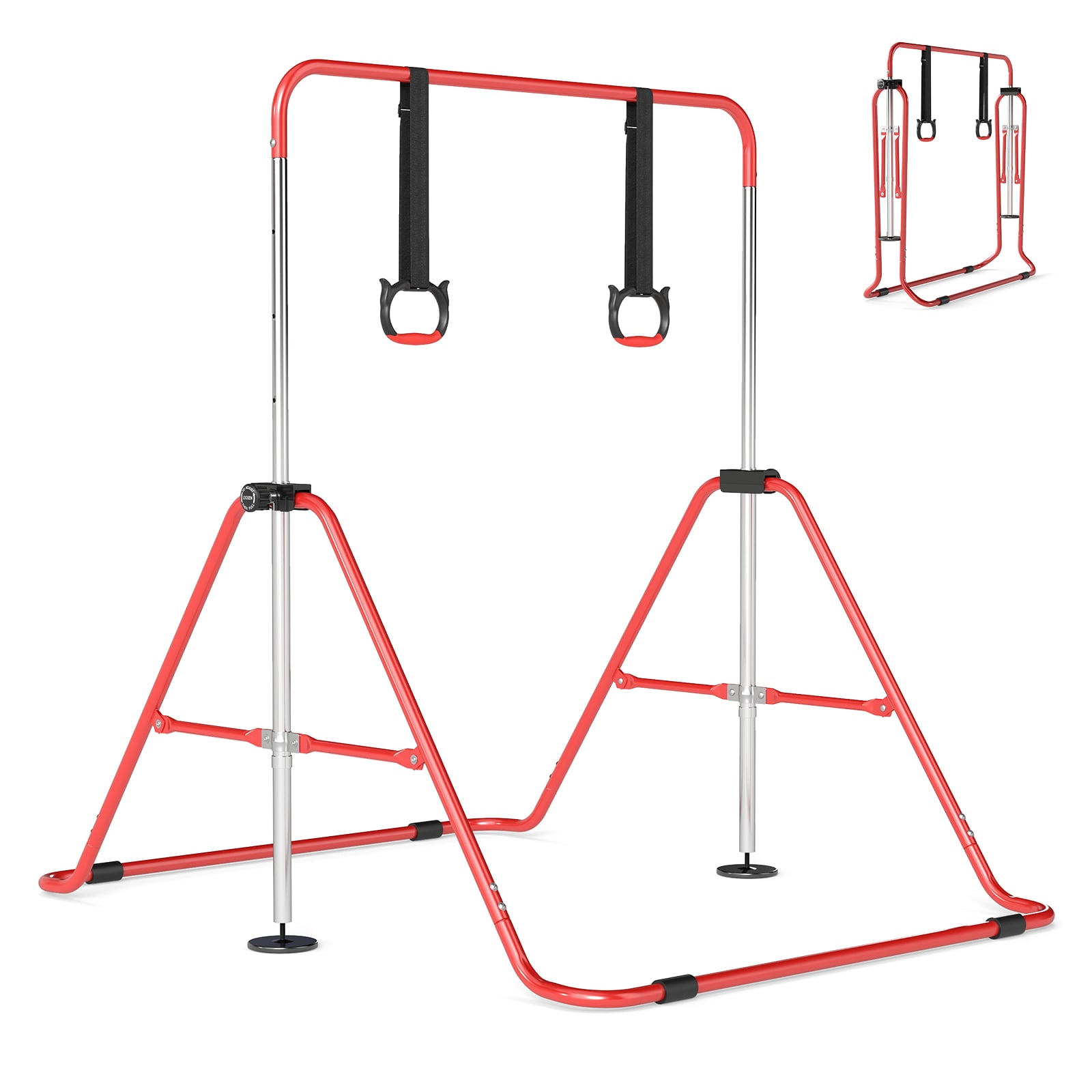 AVIRA Expandable Gymnastic Bar for Kids 4-Level Height Adjustable Gymnastic Bar-Red - Savings Store