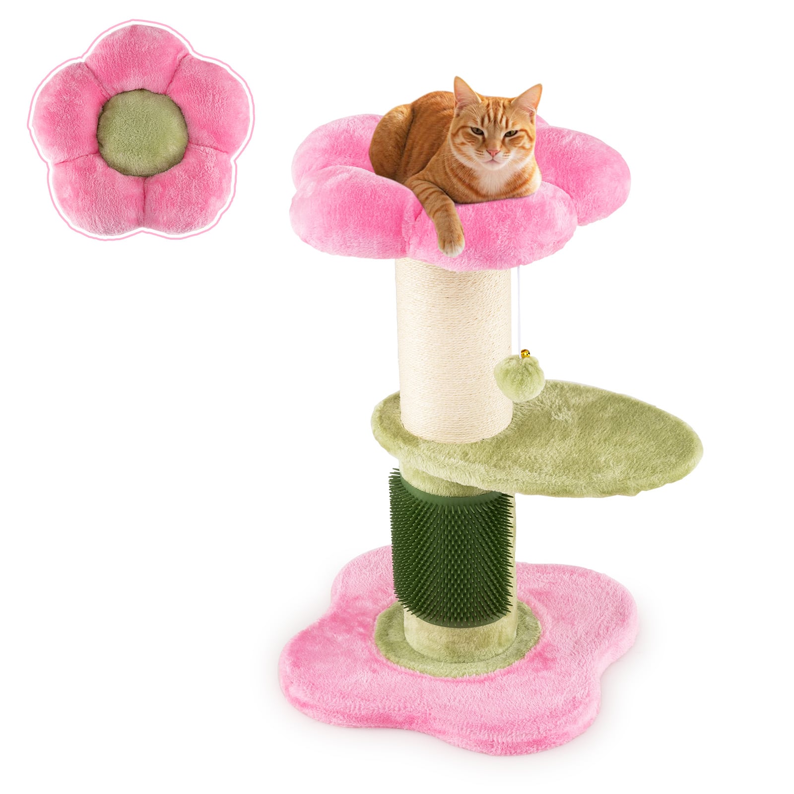 TELIX Flower Cat Tree 69cm Tall Kitten Tower with Hanging Ball-Pink - Savings Store