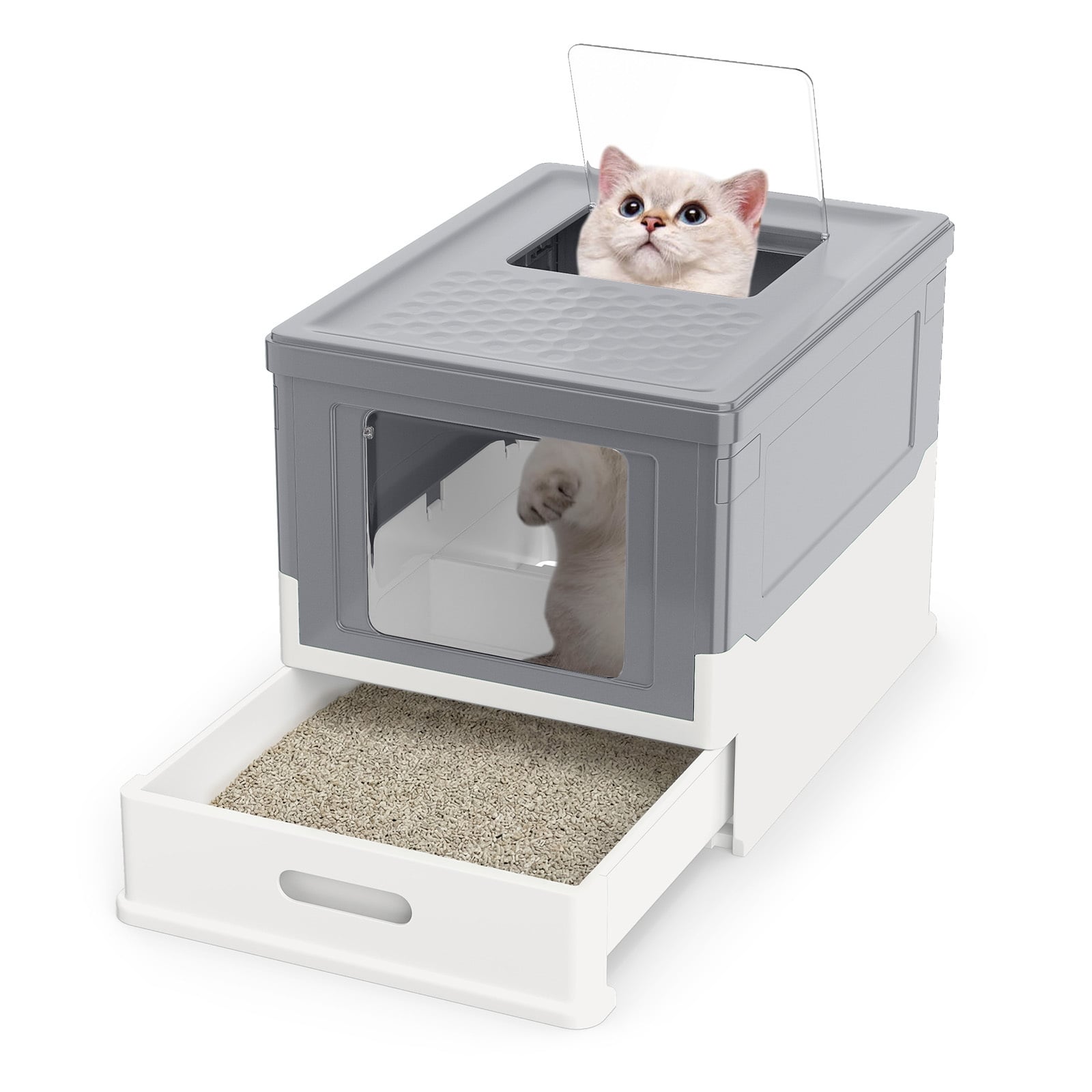 Foldable Enclosed Cat Litter Box with Lid & Dual Entry-Grey - Savings Store