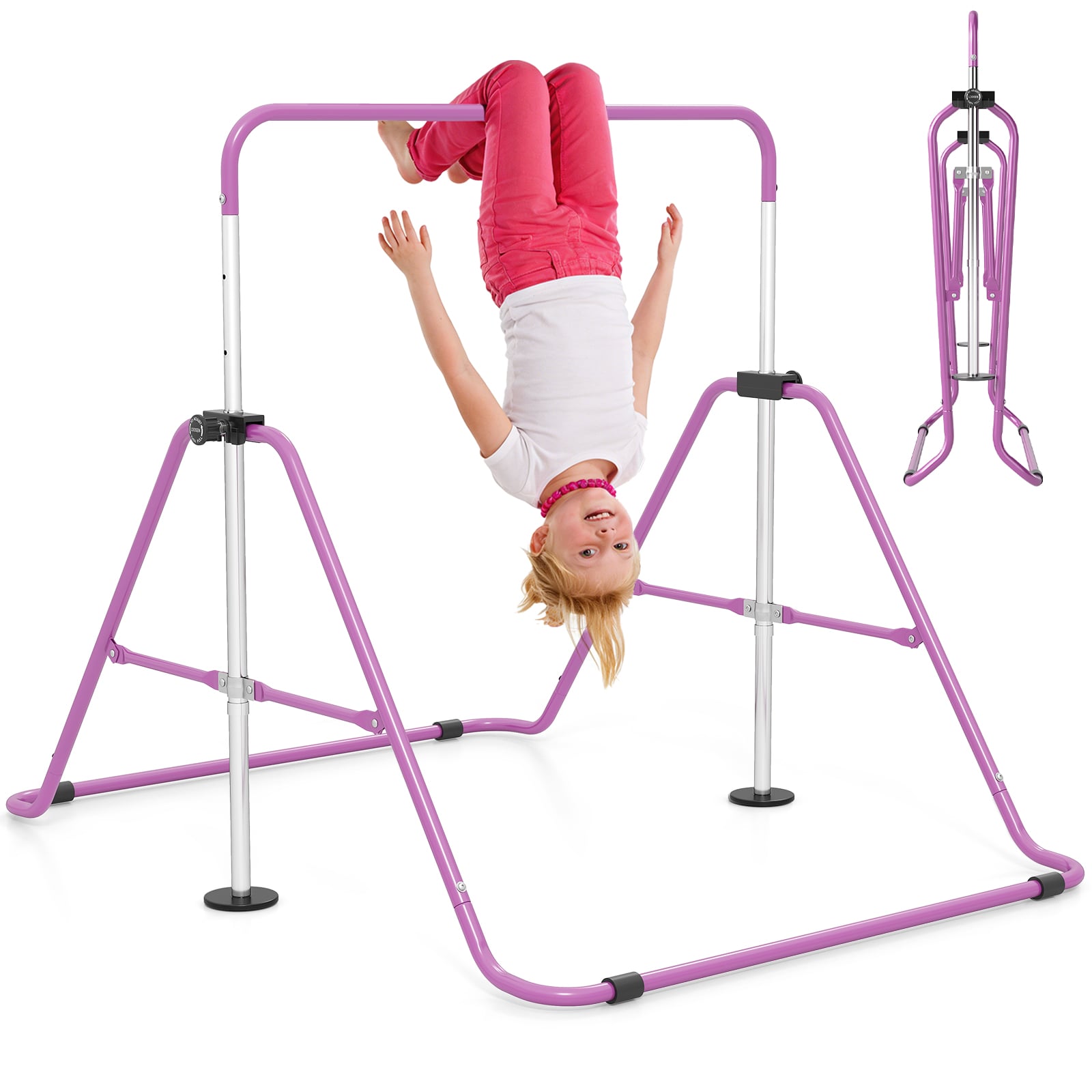 ILYON Folding Kids Gymnastics Bar Height Adjustable-Purple - Savings Store