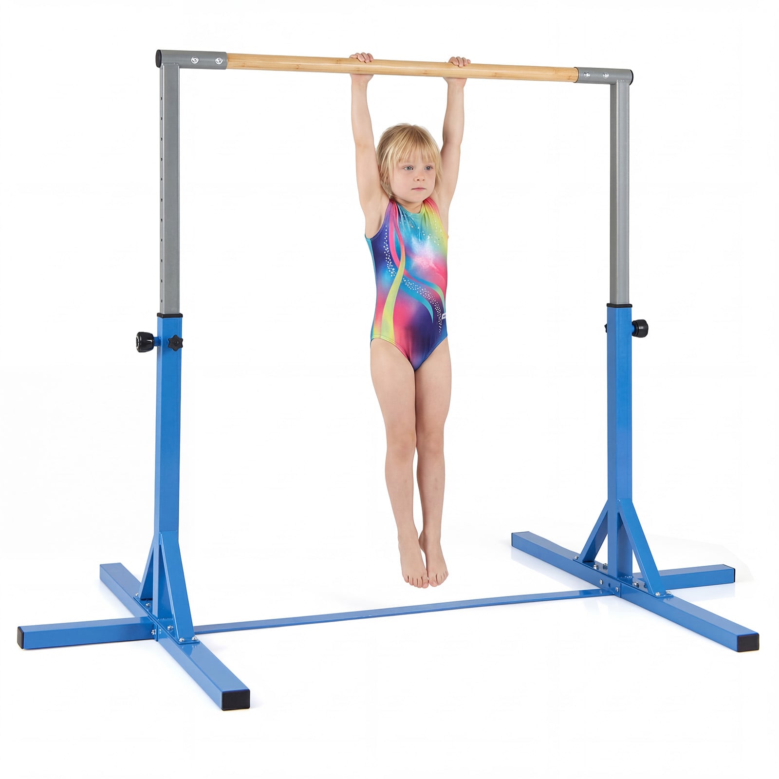 FIROX Gymnastics Bar Adjustable Horizontal Kip Bar with 85-145cm 12-Level Height-Blue - Savings Store