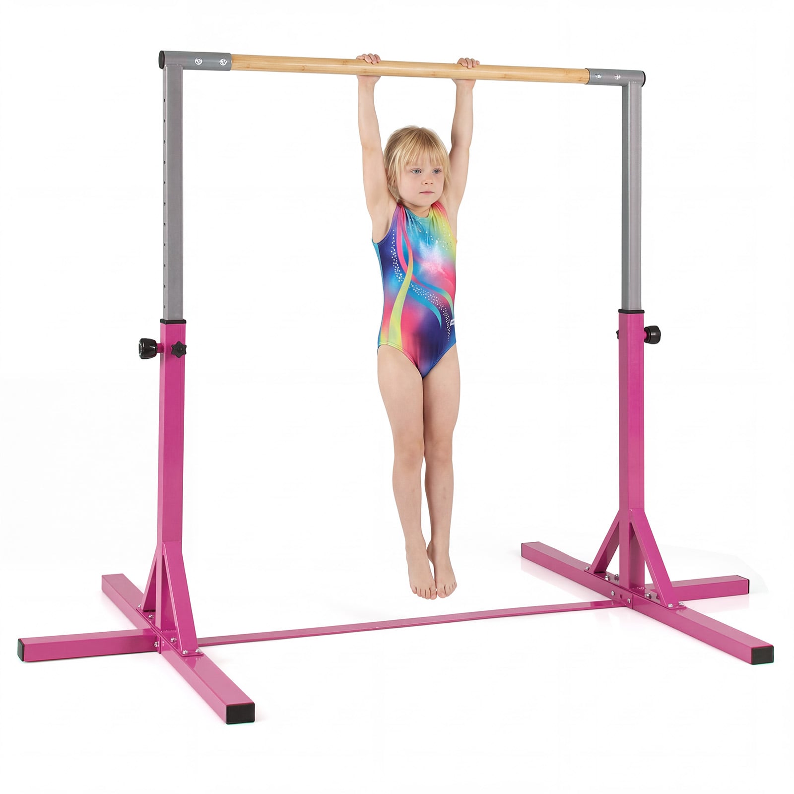 FIROX Gymnastics Bar Adjustable Horizontal Kip Bar with 85-145cm 12-Level Height-Pink - Savings Store