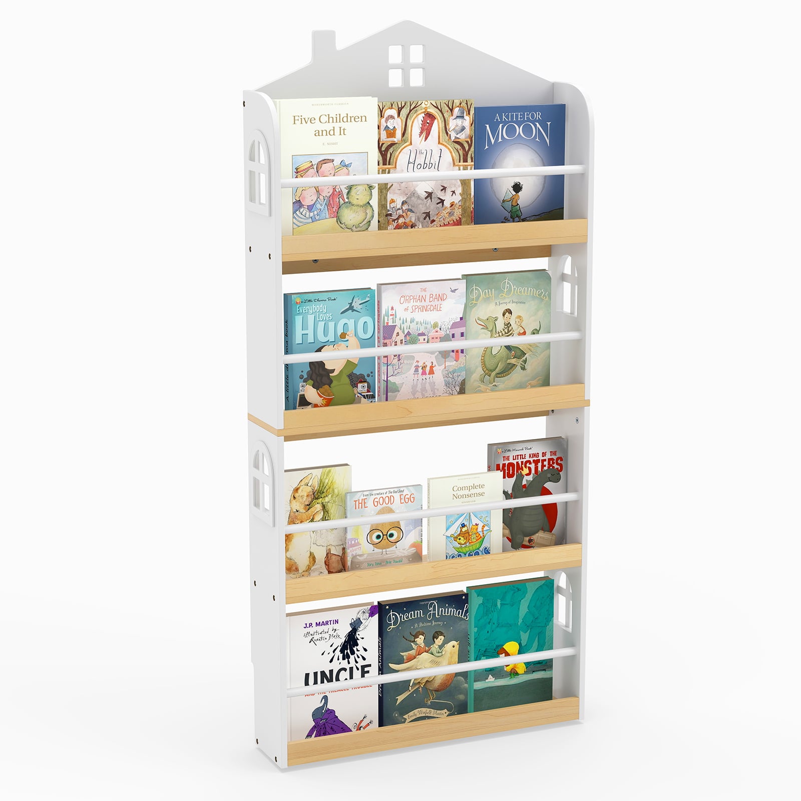 House-Shaped Kids Bookshelf 4-Tier Storage Rack-White - Savings Store
