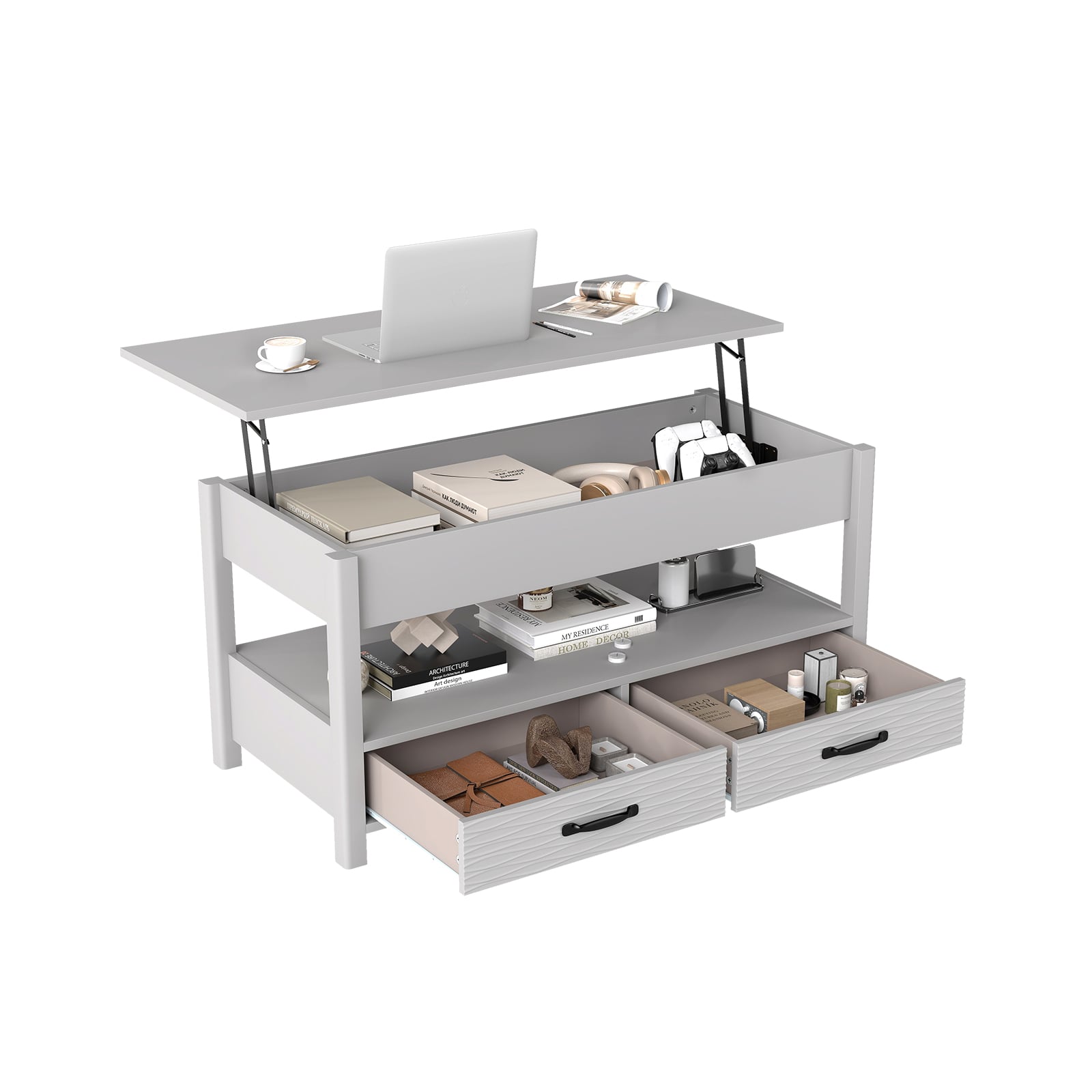 Lift Top Coffee Table Farmhouse Accent Table with Storage-Grey - Savings Store