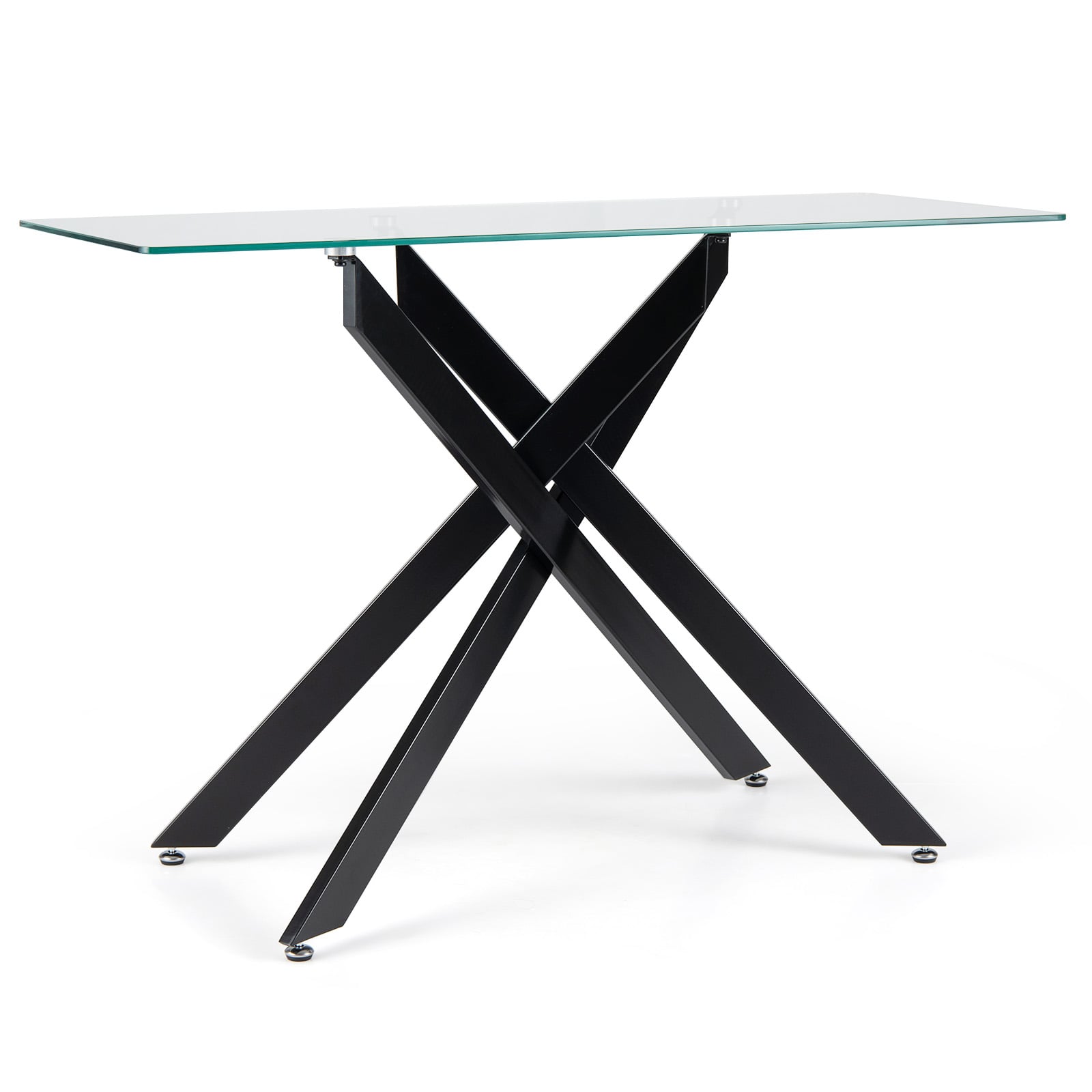 JORIN Modern Glass Console Table with Tempered Glass Top and Tubular Legs-Black - Savings Store