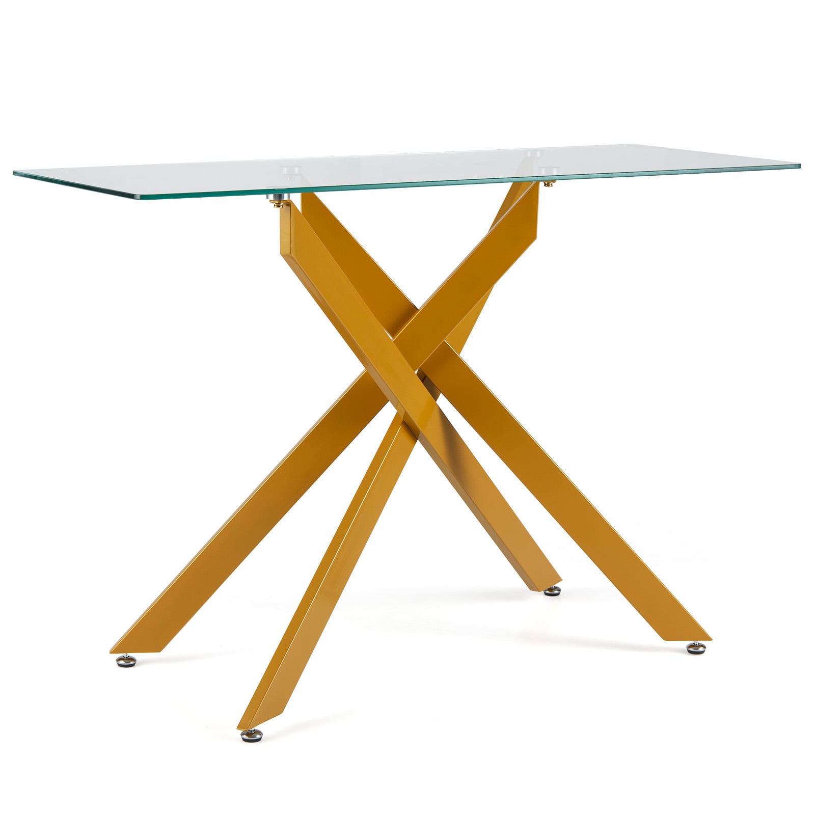 JORIN Modern Glass Console Table with Tempered Glass Top and Tubular Legs-Golden - Savings Store