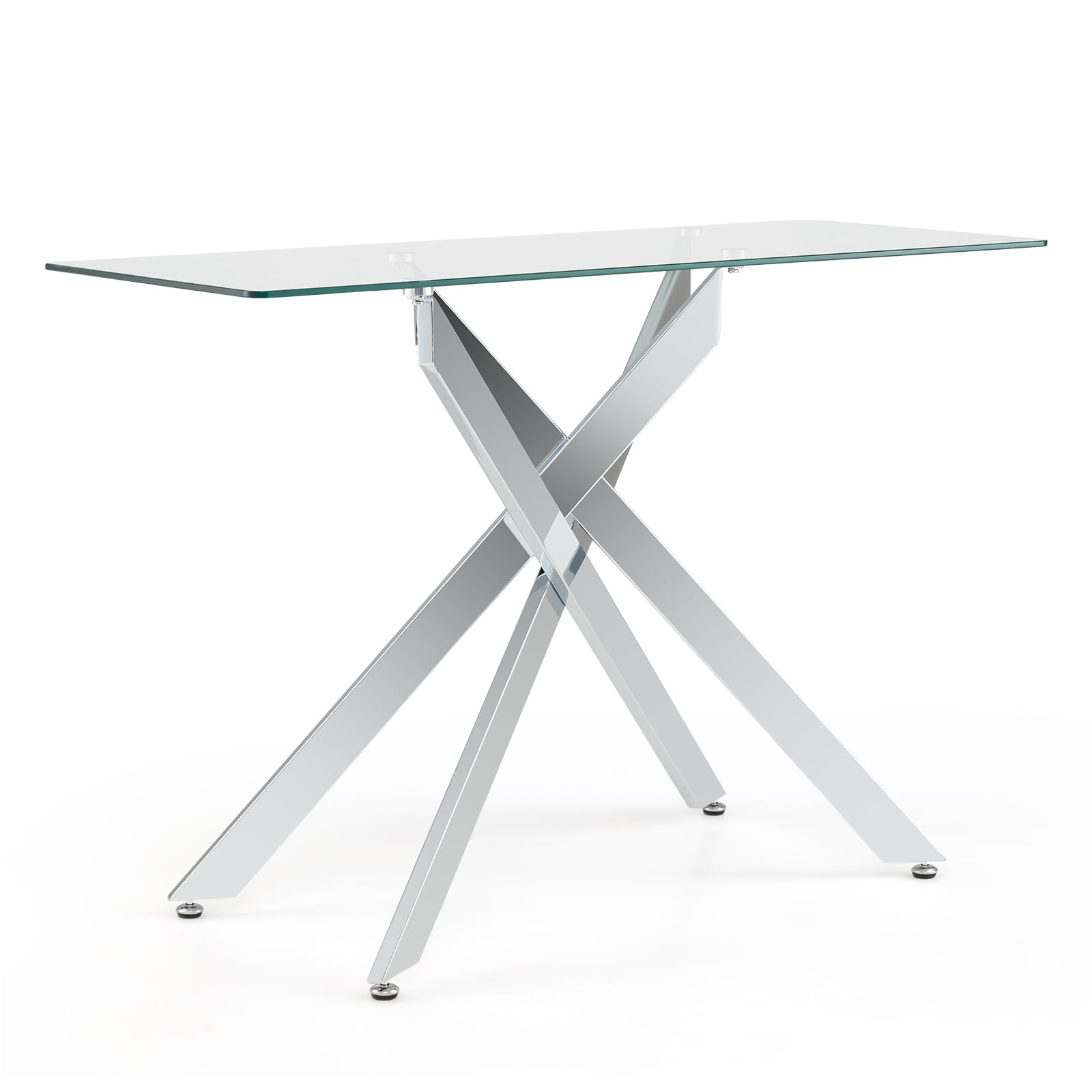 JORIN Modern Glass Console Table with Tempered Glass Top and Tubular Legs-Silver - Savings Store