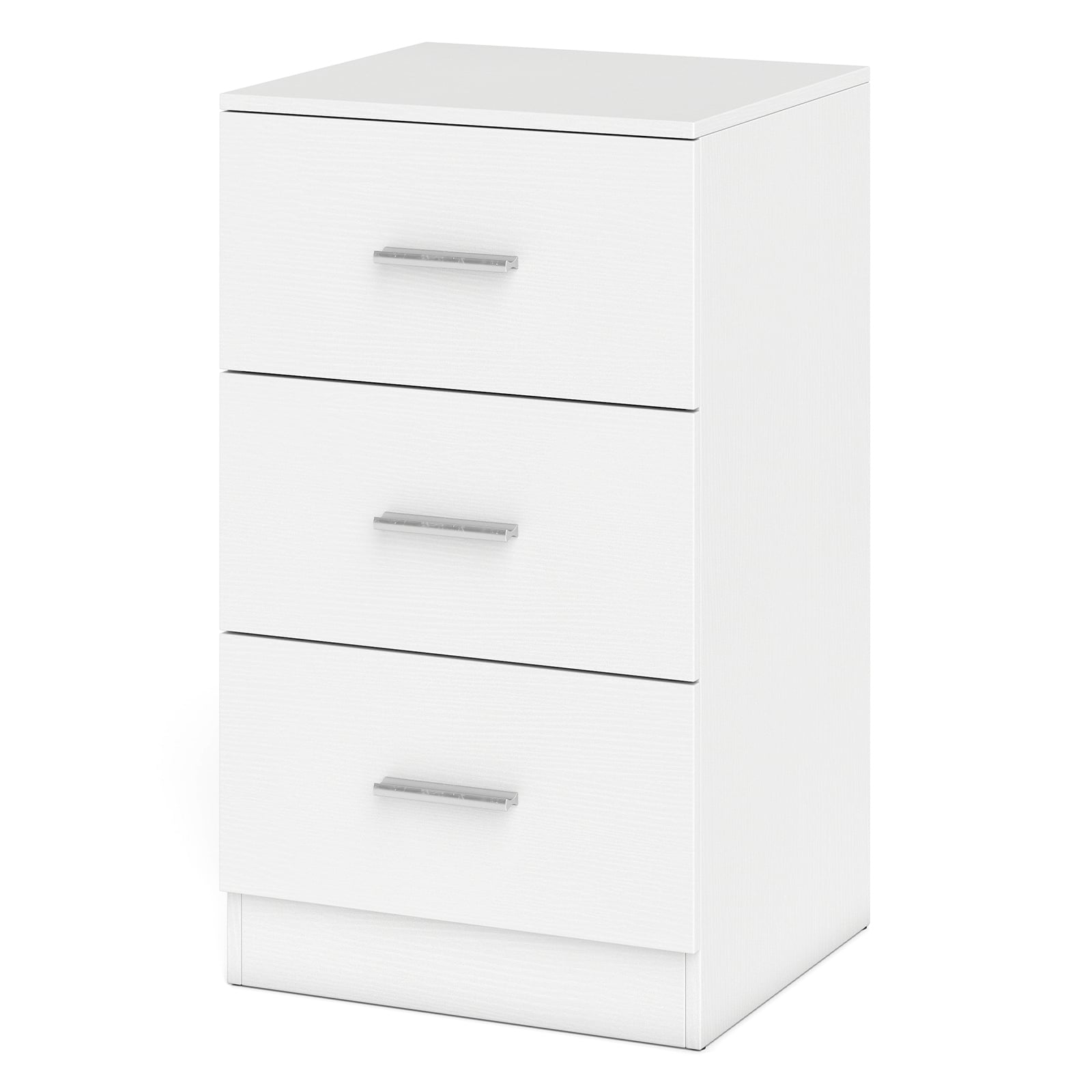KLYRA Modern Bedside Table End Table with 3 Storage Drawers 2 Anti-tip Kits-White - Savings Store