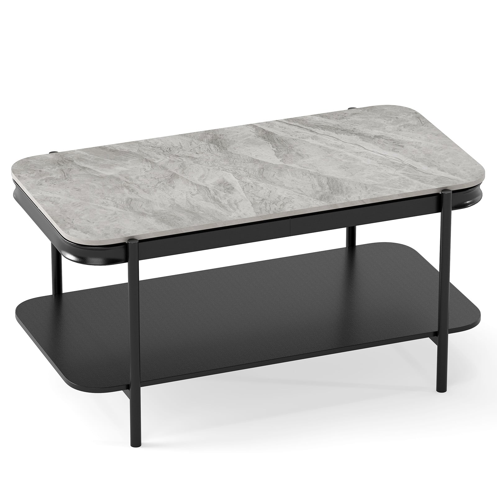 Modern Rectangular Coffee Table 2-Tier Center Table-Grey - Savings Store