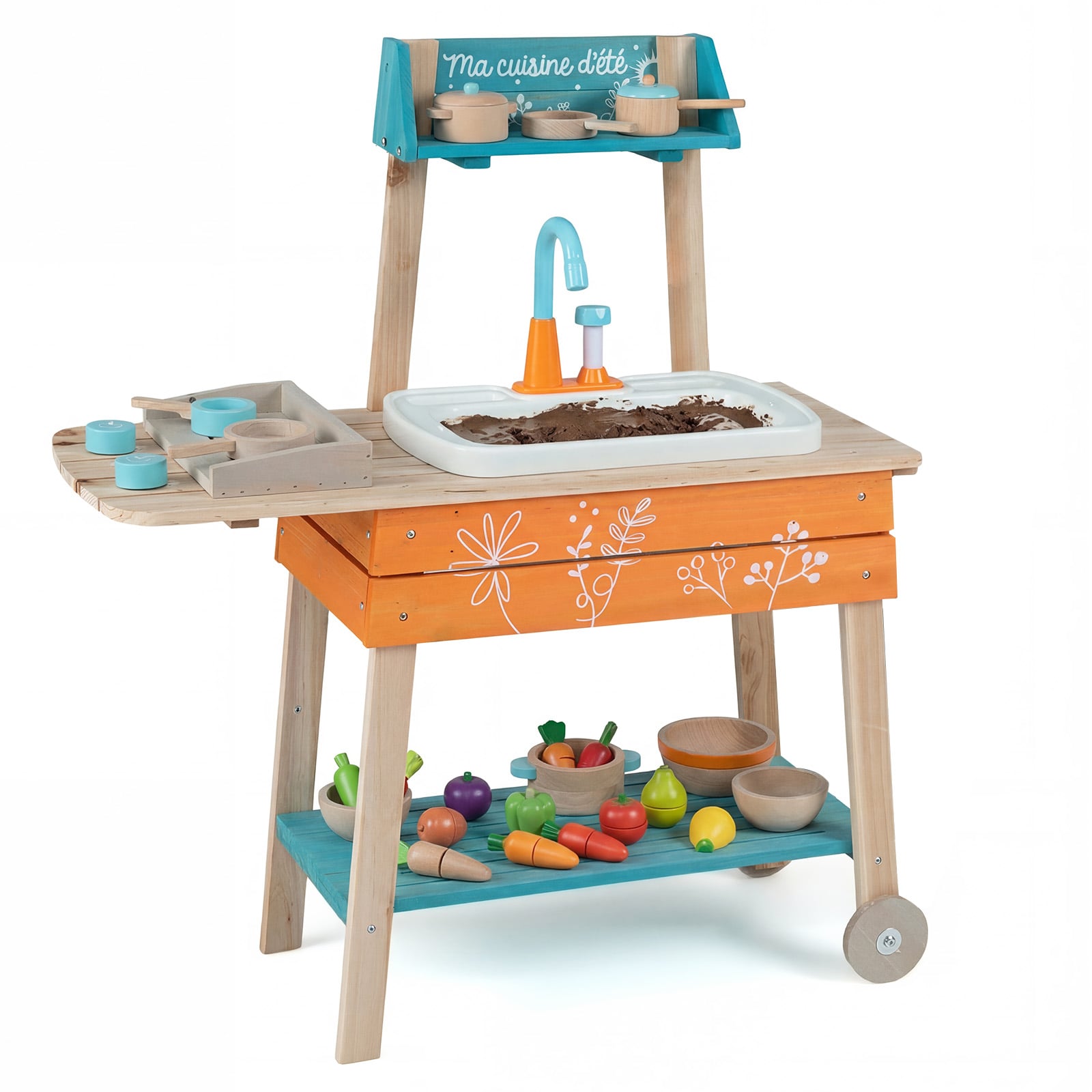 Outdoor Kids Wooden Play Kitchen with Removable Sink-Multicolour - Savings Store