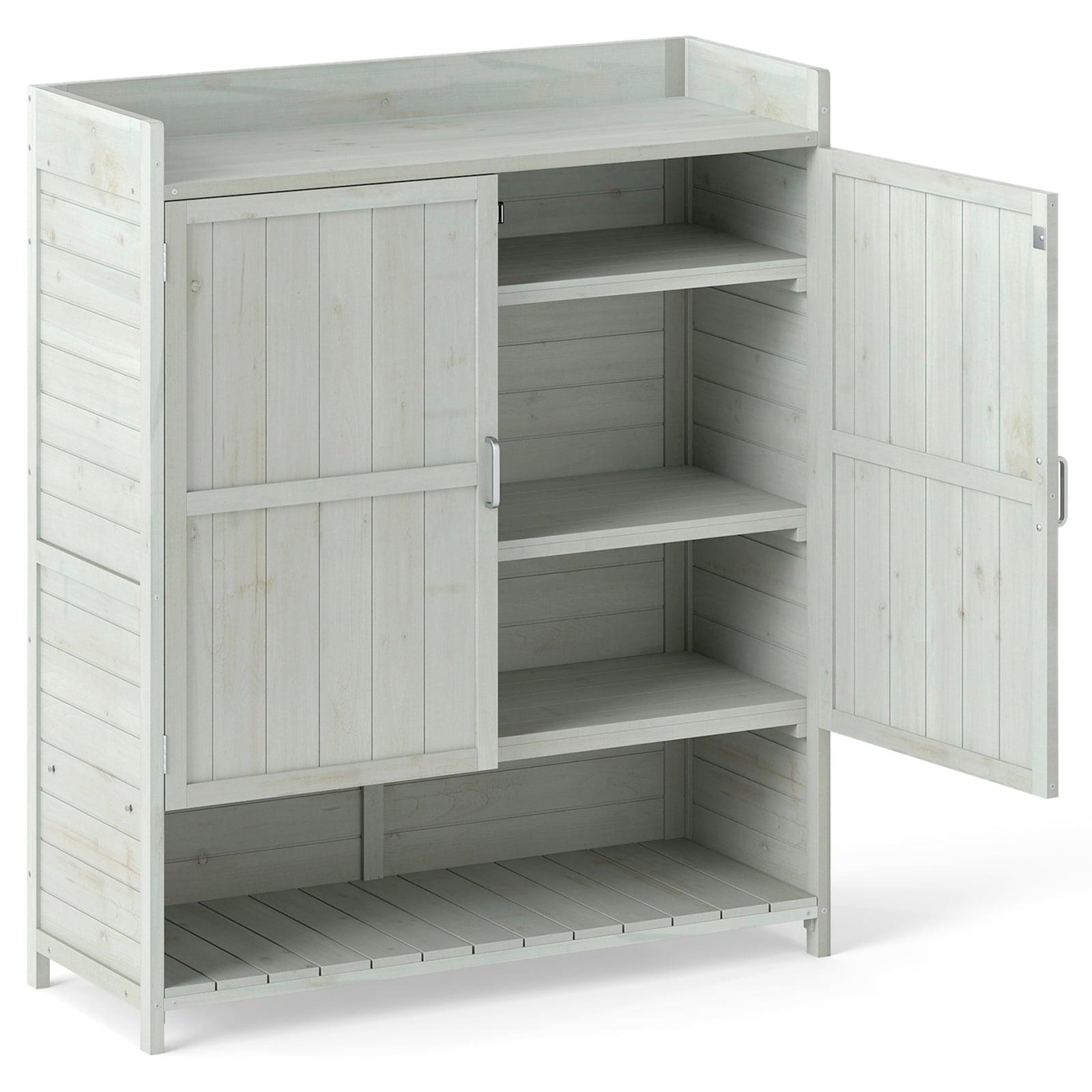 Outdoor Solid Wood Potting Bench with Storage Removable Shelves-Grey - Savings Store