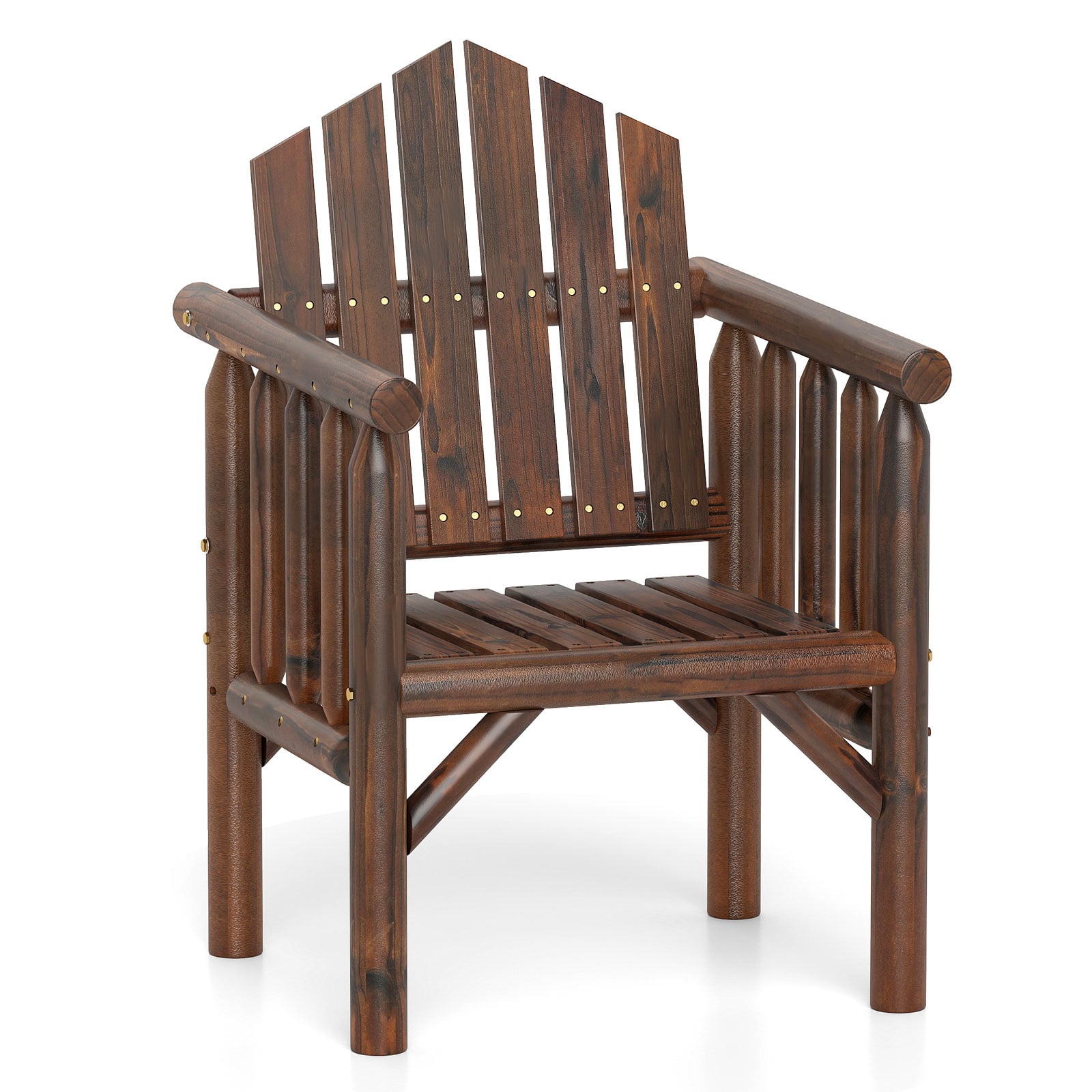 Outdoor Wooden Armchair with High Backrest-Brown - Savings Store