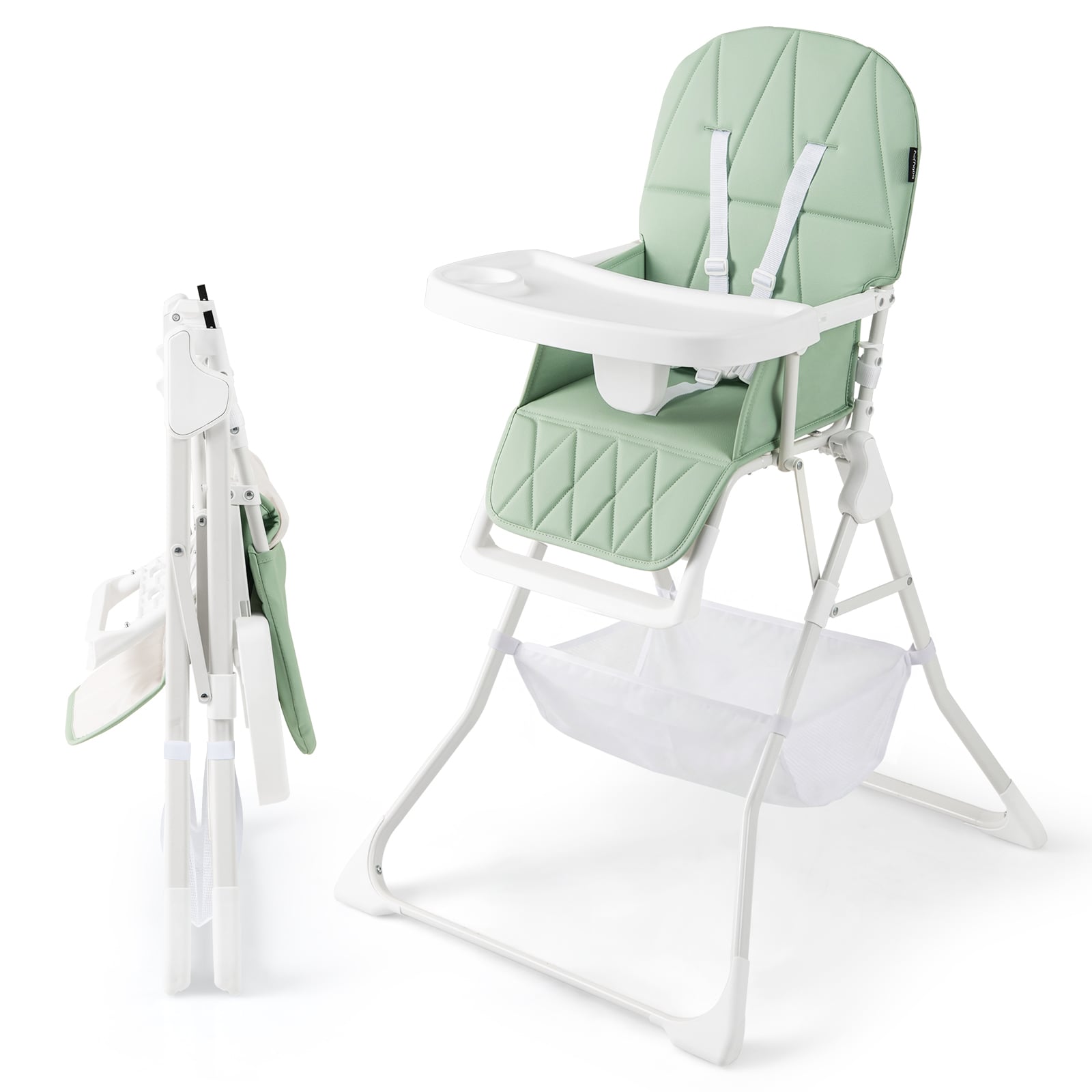 MYRA Portable High Chair with 3-Level Adjustable Tray and Footrest-Green - Savings Store