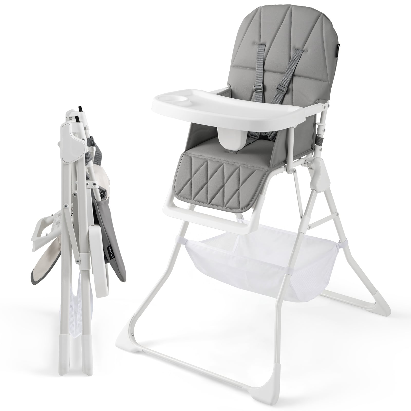 MYRA Portable High Chair with 3-Level Adjustable Tray and Footrest-Grey - Savings Store