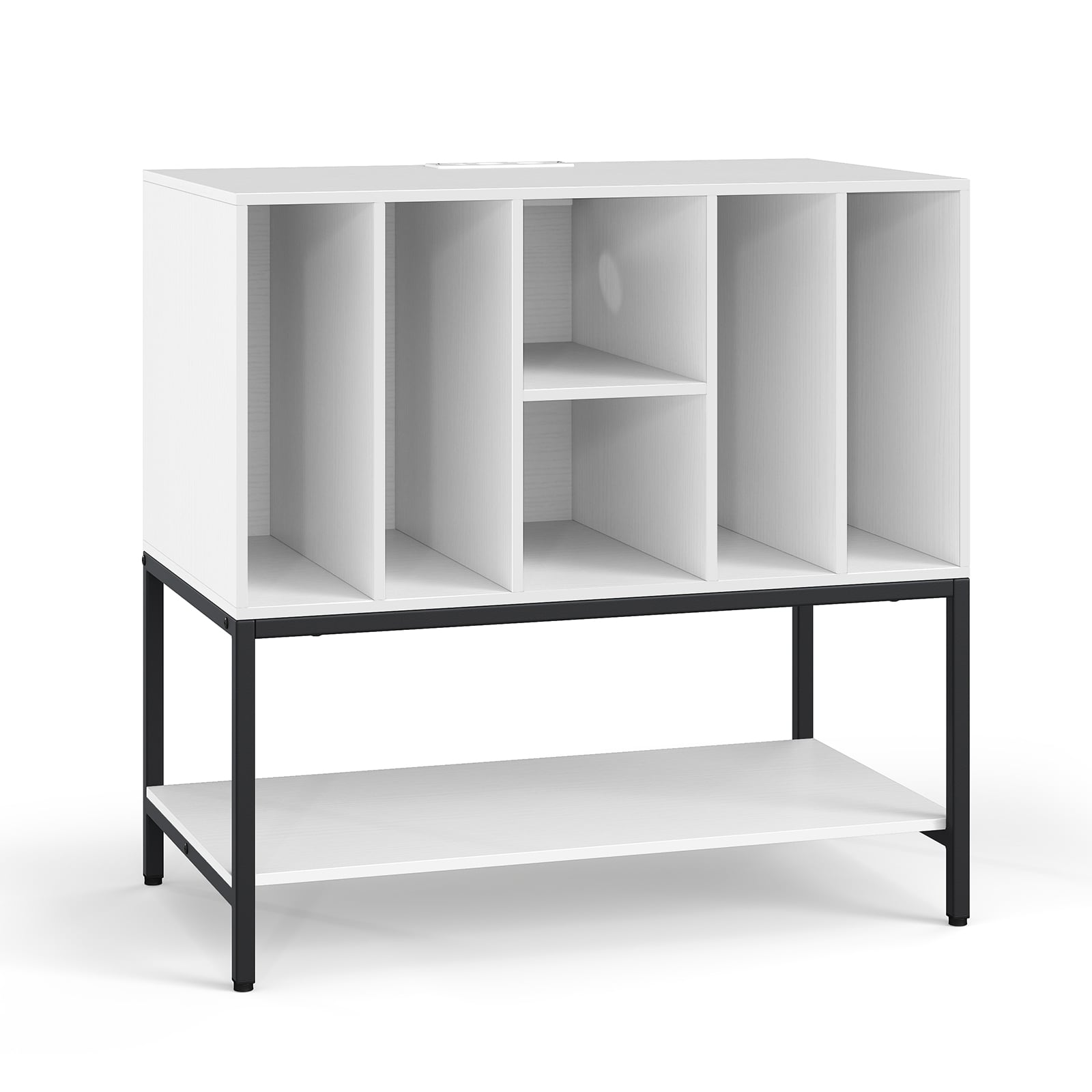 YIREL Record Player Stand with Charging Station for Living Room-White - Savings Store