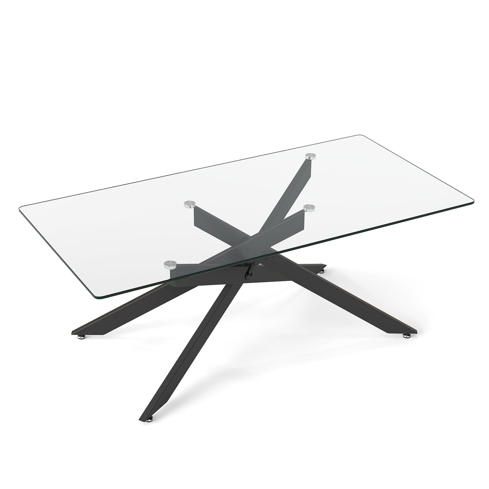 HAVOR Glass Coffee Table with Metal Legs-Black - Savings Store