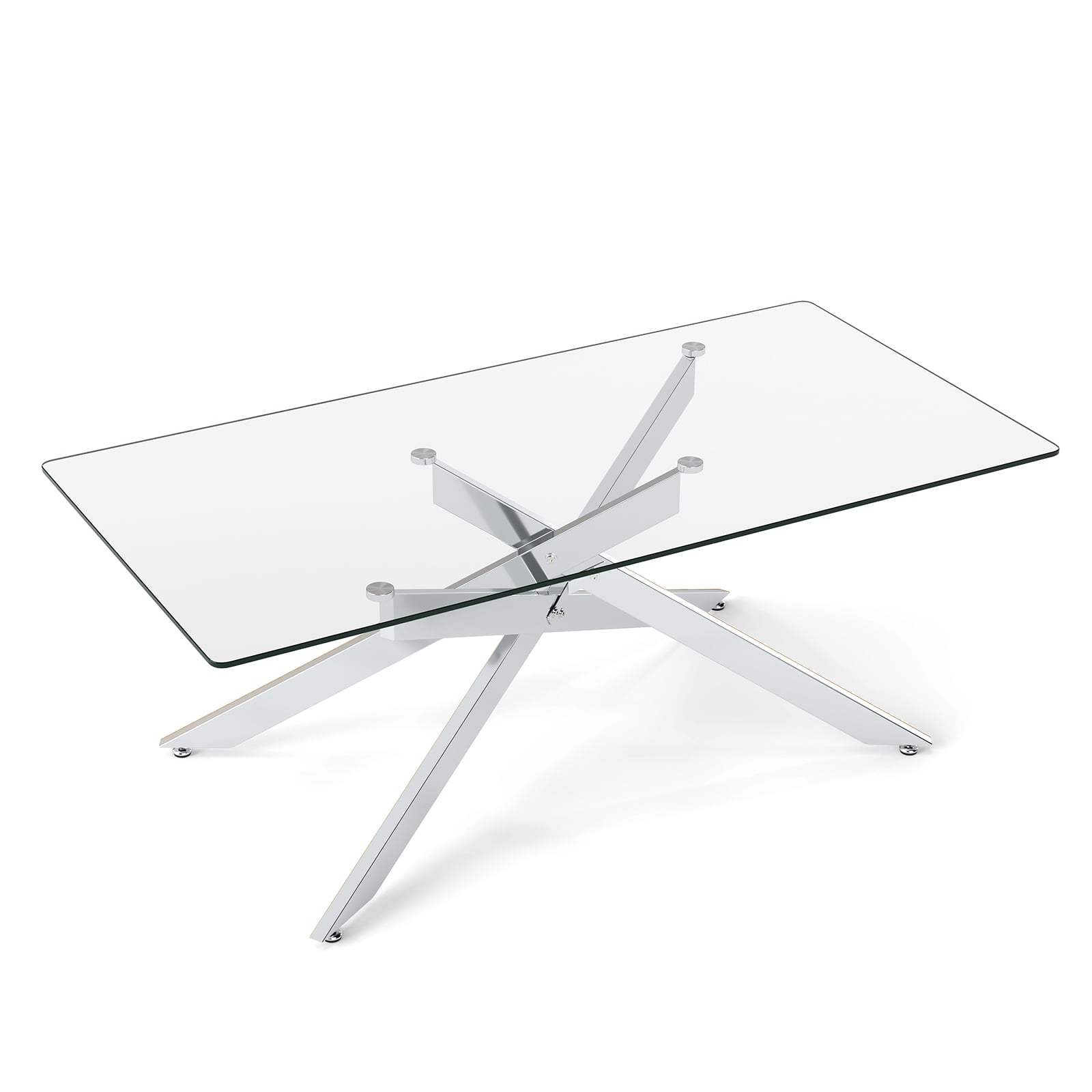 HAVOR Glass Coffee Table with Metal Legs-Silver - Savings Store