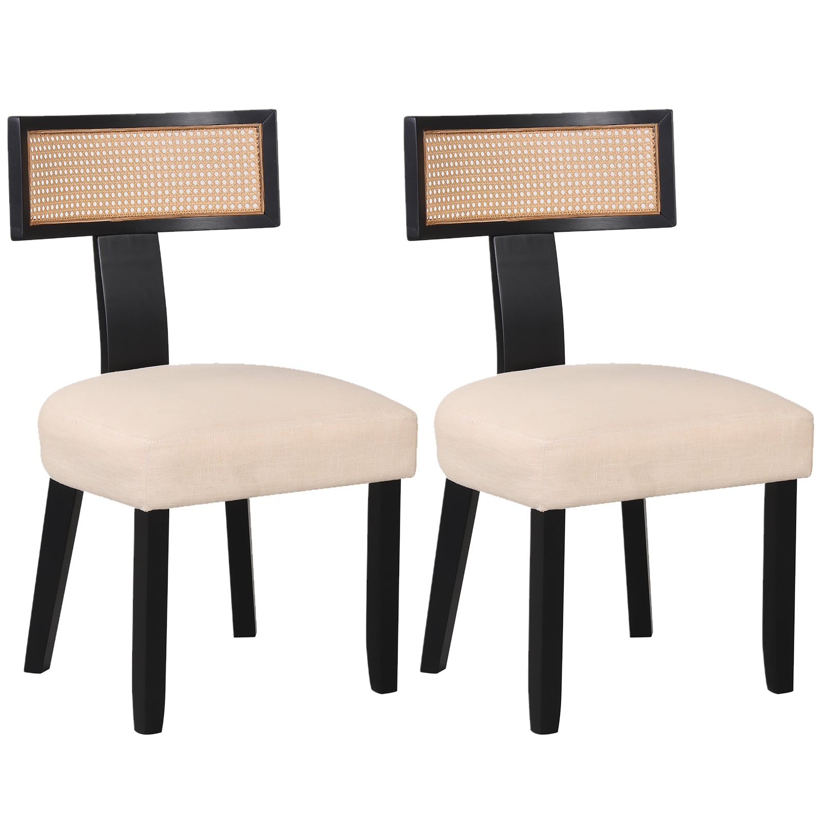 Set of 2 Dining Chairs Linen Fabric Upholstered Accent Chairs-Black - Savings Store