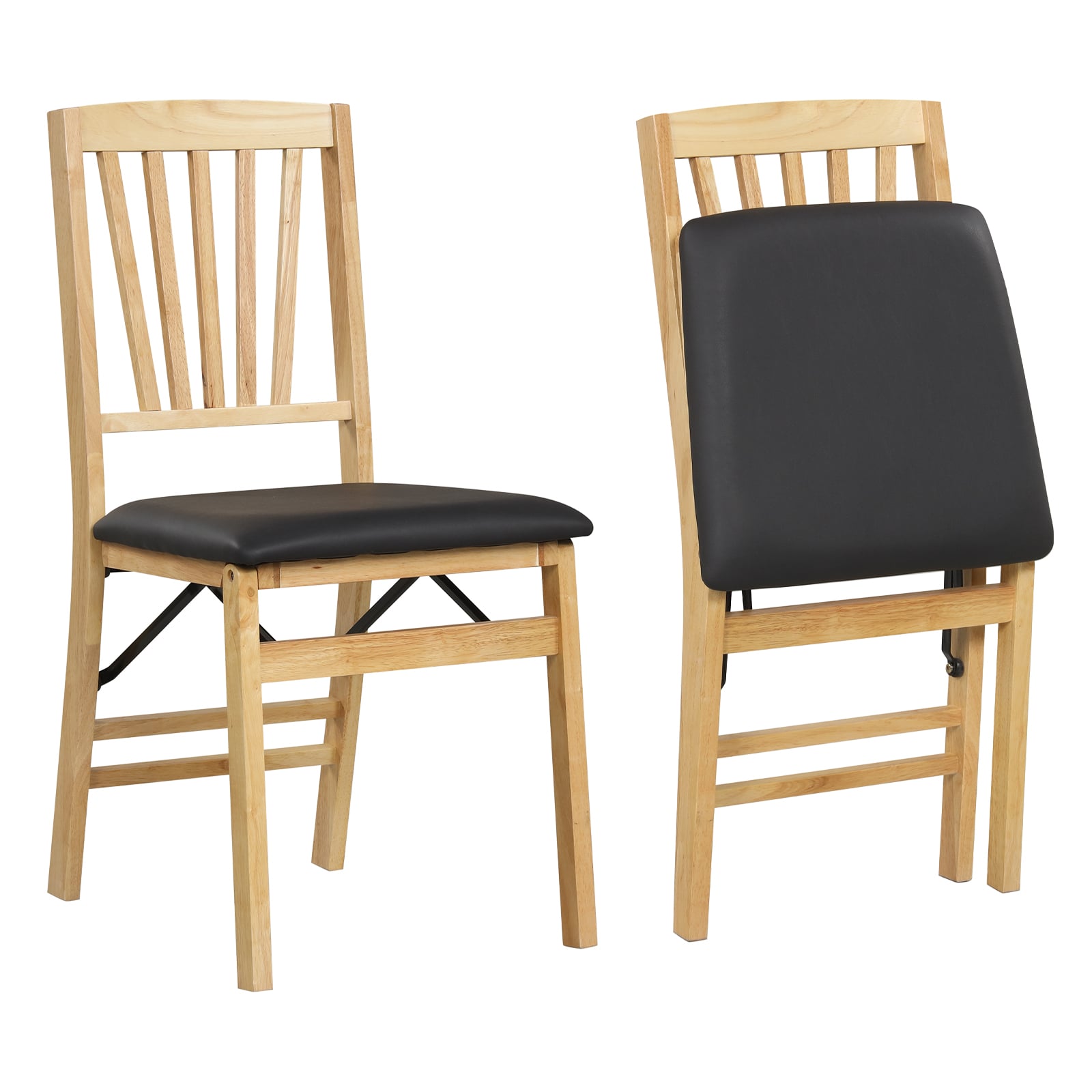 XYRA Set of 2 Folding Dining Chair with Rubber Wood Frame and Padded Seat-Black - Savings Store
