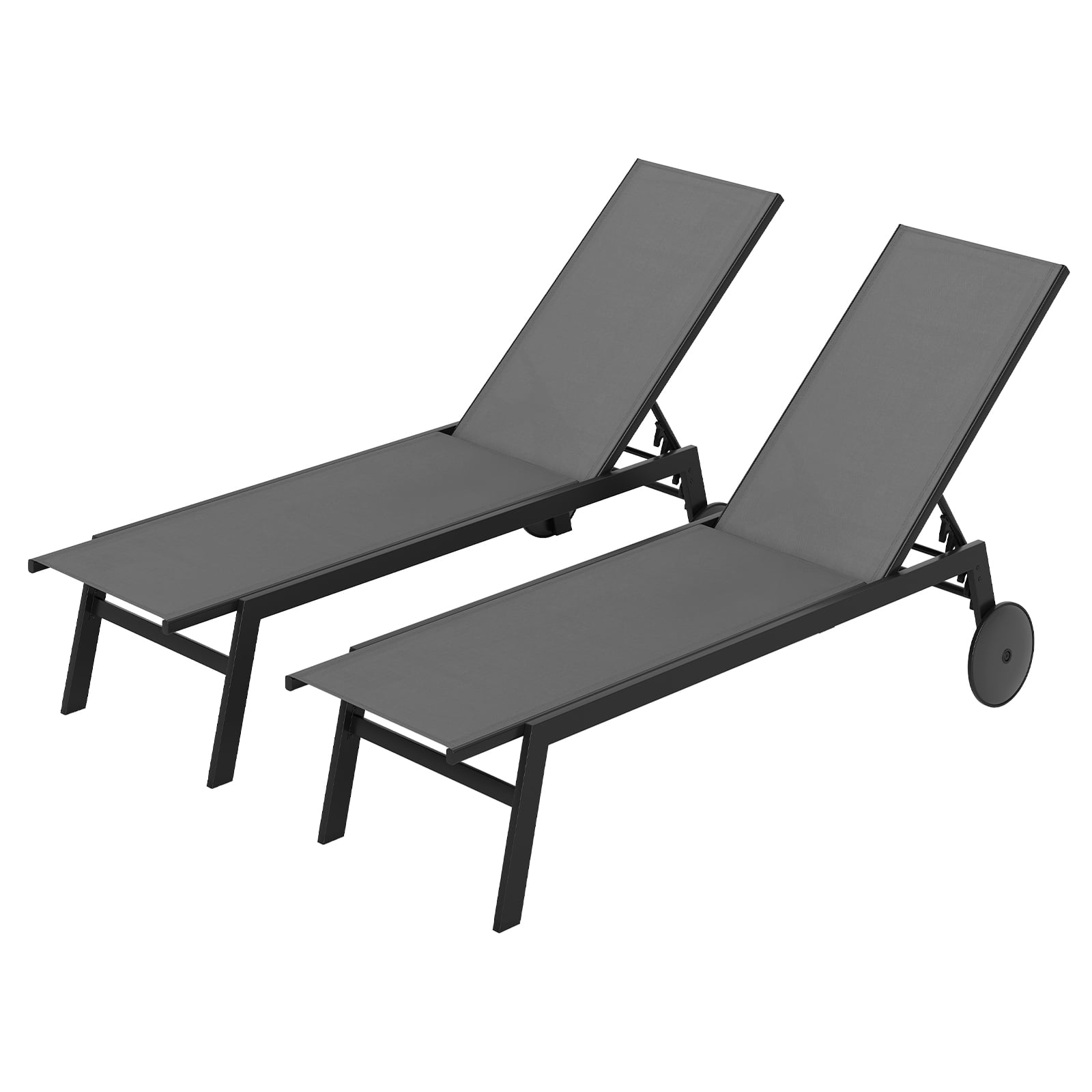 UIVENA Set of 2 Patio Chaise Lounge Chairs with Wheels & Adjustable Back-Grey - Savings Store