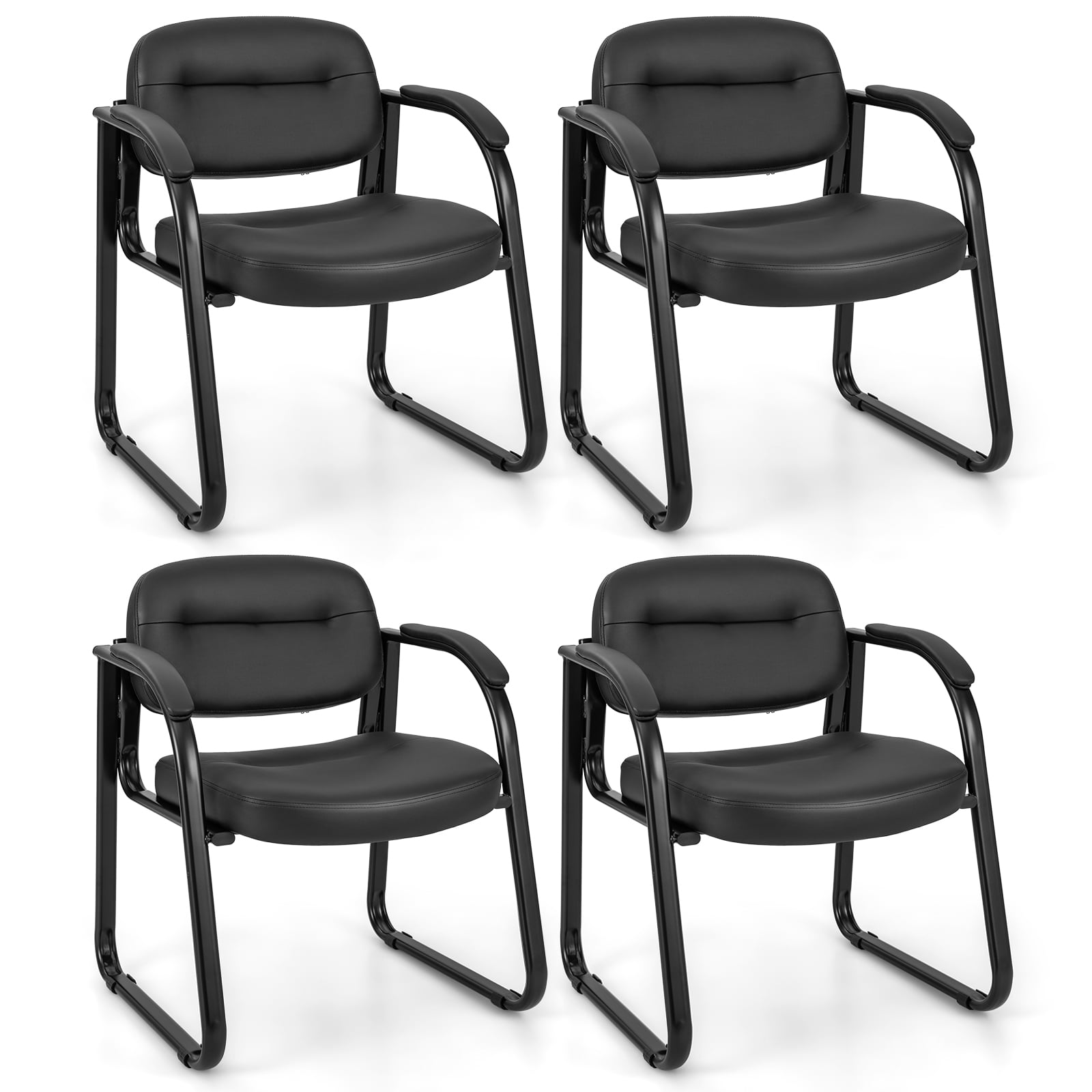 Set of 4 Waiting Room Chairs with Sled Base and Padded Arm Rest-Black - Savings Store