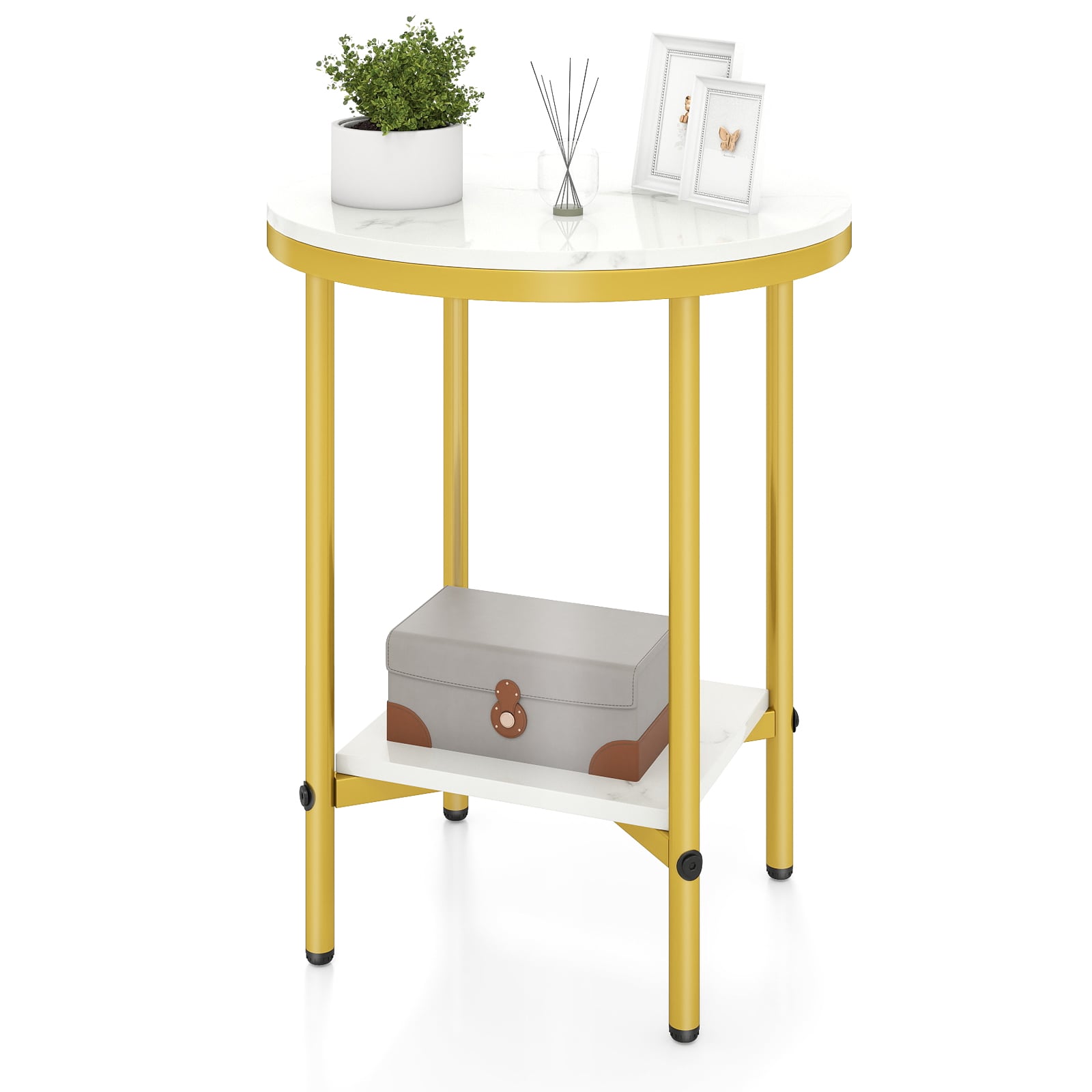 ZIVEN Round Side Table with Faux Marble Top-White - Savings Store