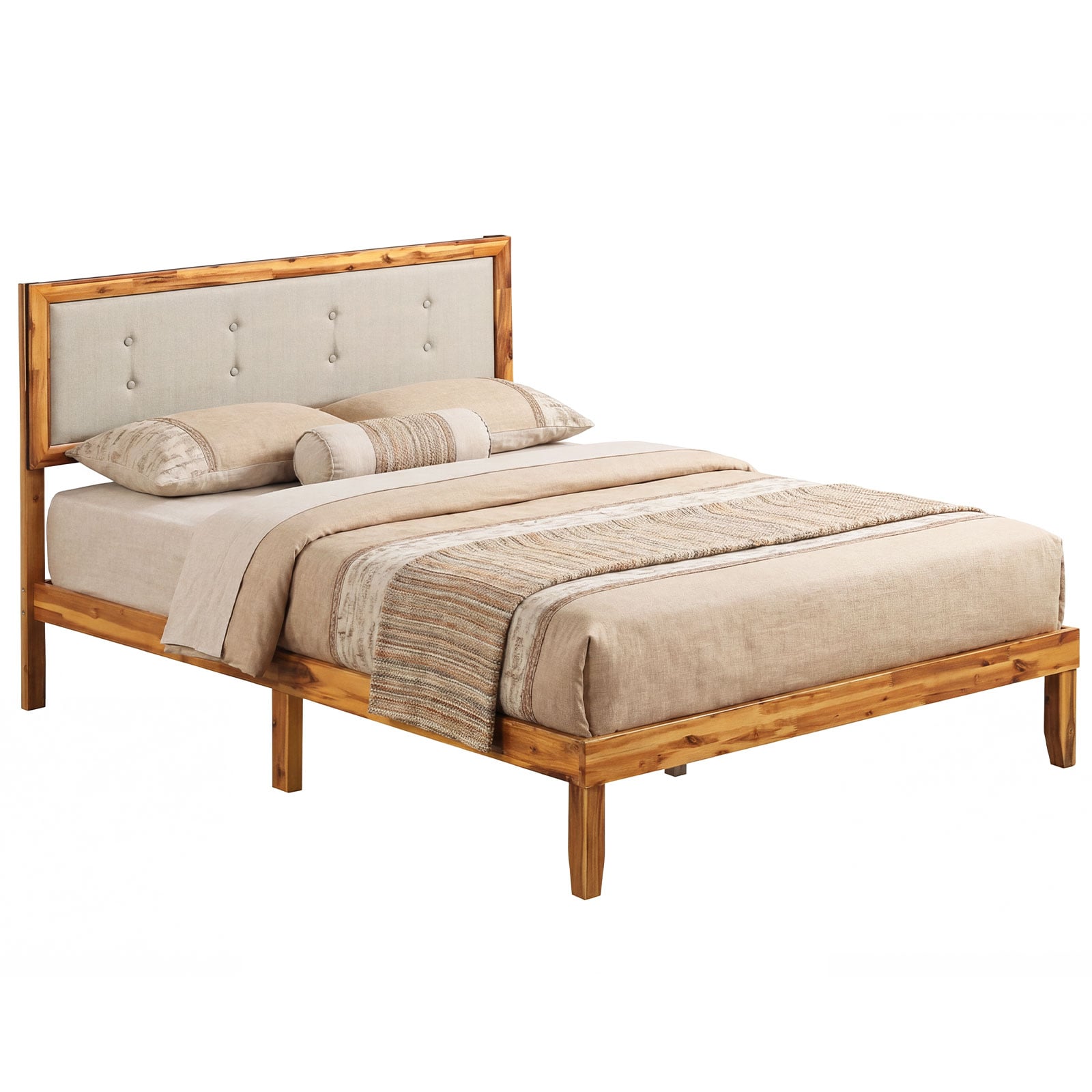 VLORA Solid Wood Bed Frame with Tufted Headboard-Full Size - Savings Store