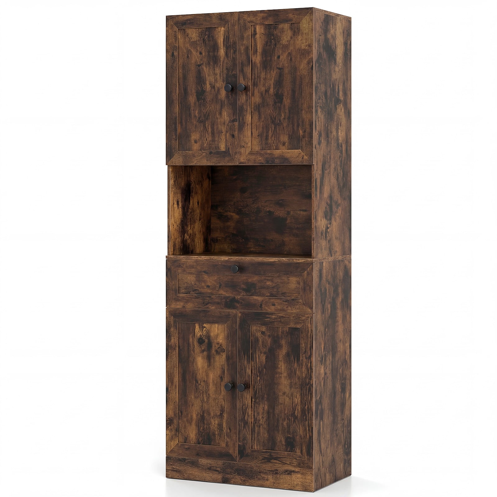 CIREL Tall Bathroom Cabinet with 4 Doors & Drawer-Brown - Savings Store