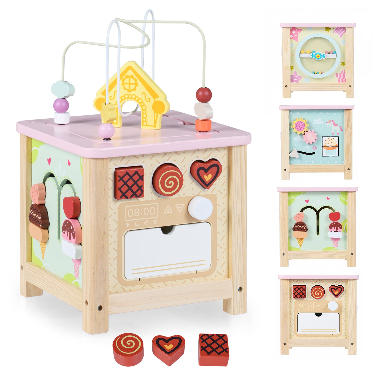 Wooden Activity Cube Montessori Sensory Toys for 18+ Months Toddlers - Savings Store