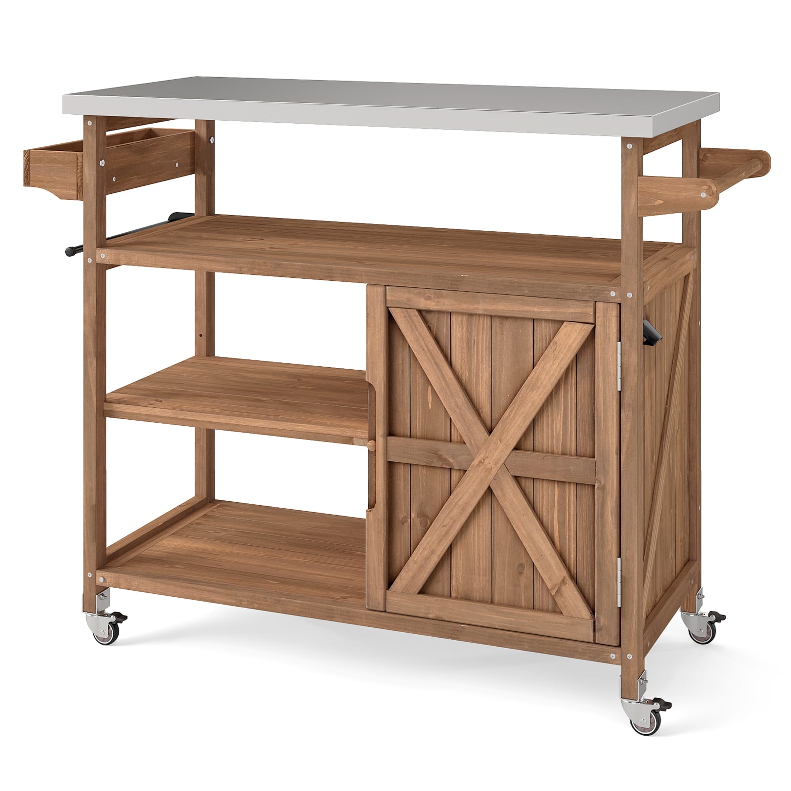 Wooden Grill Cart with Storage & Steel Top-Natural - Savings Store