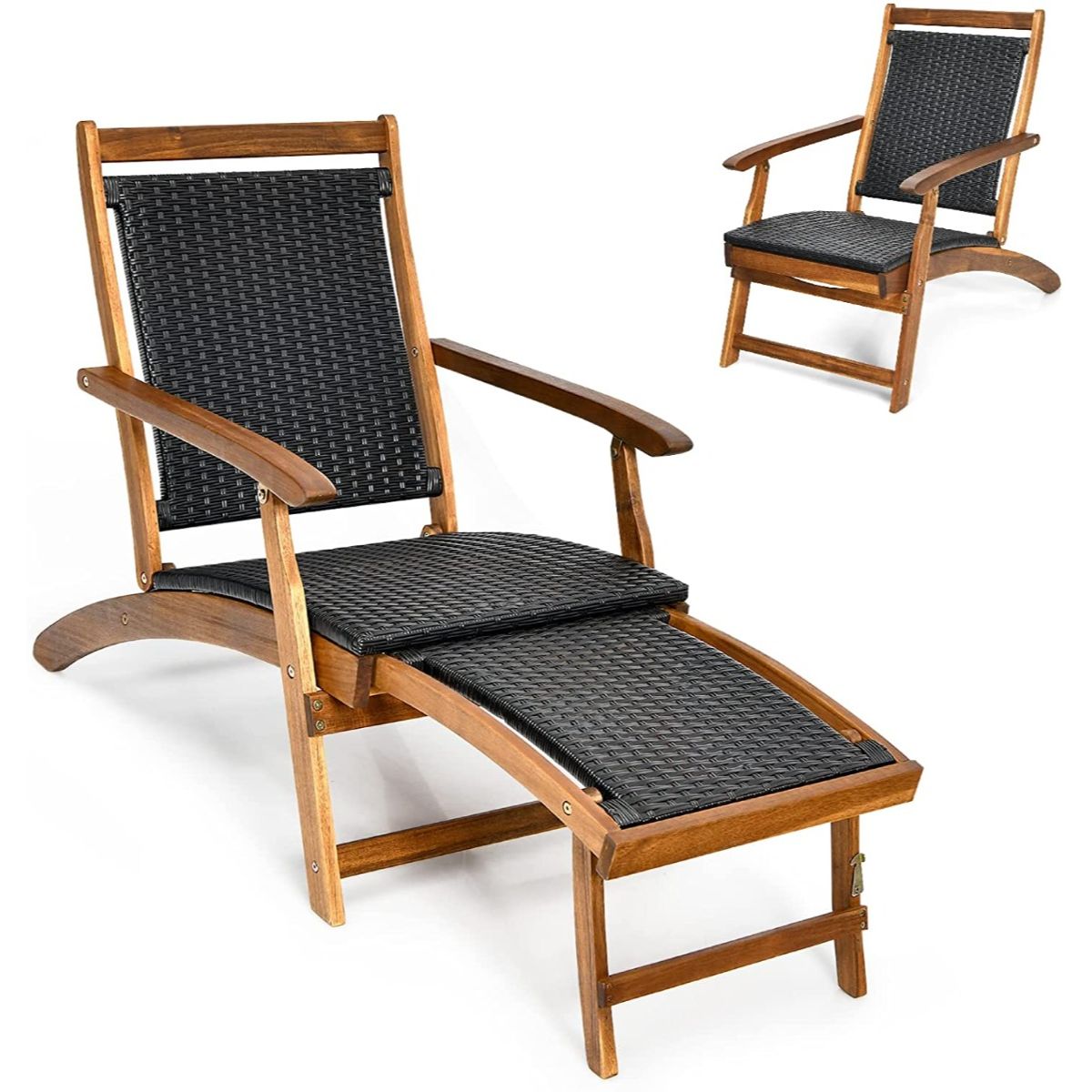 Sun Lounger - Folding Deck Reclining Chair with Retractable Footrest - Savings Store