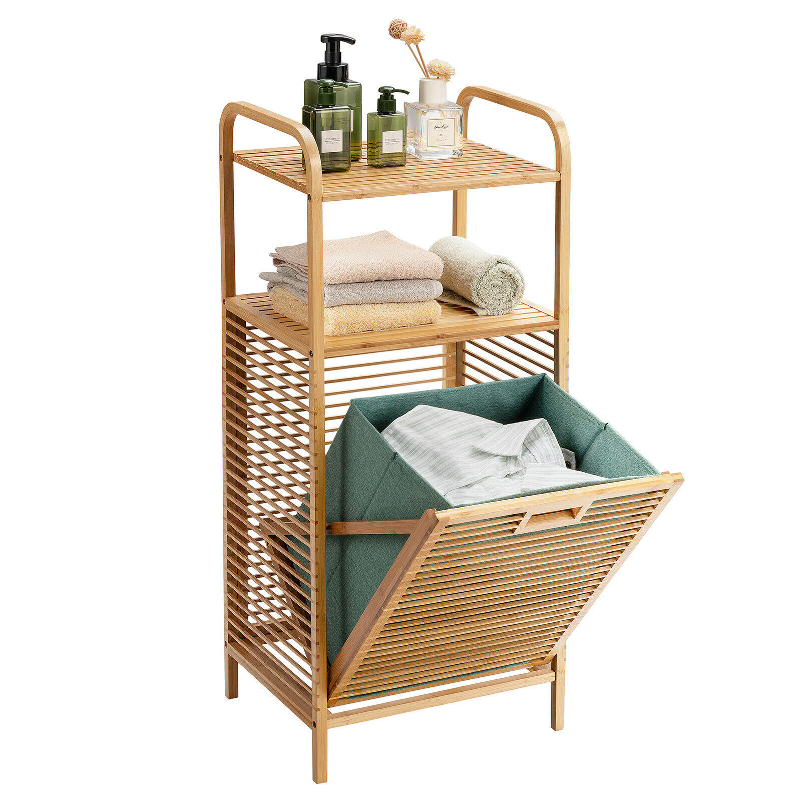 Bamboo Laundry Bin with Storage and Removable Basket - Savings Store