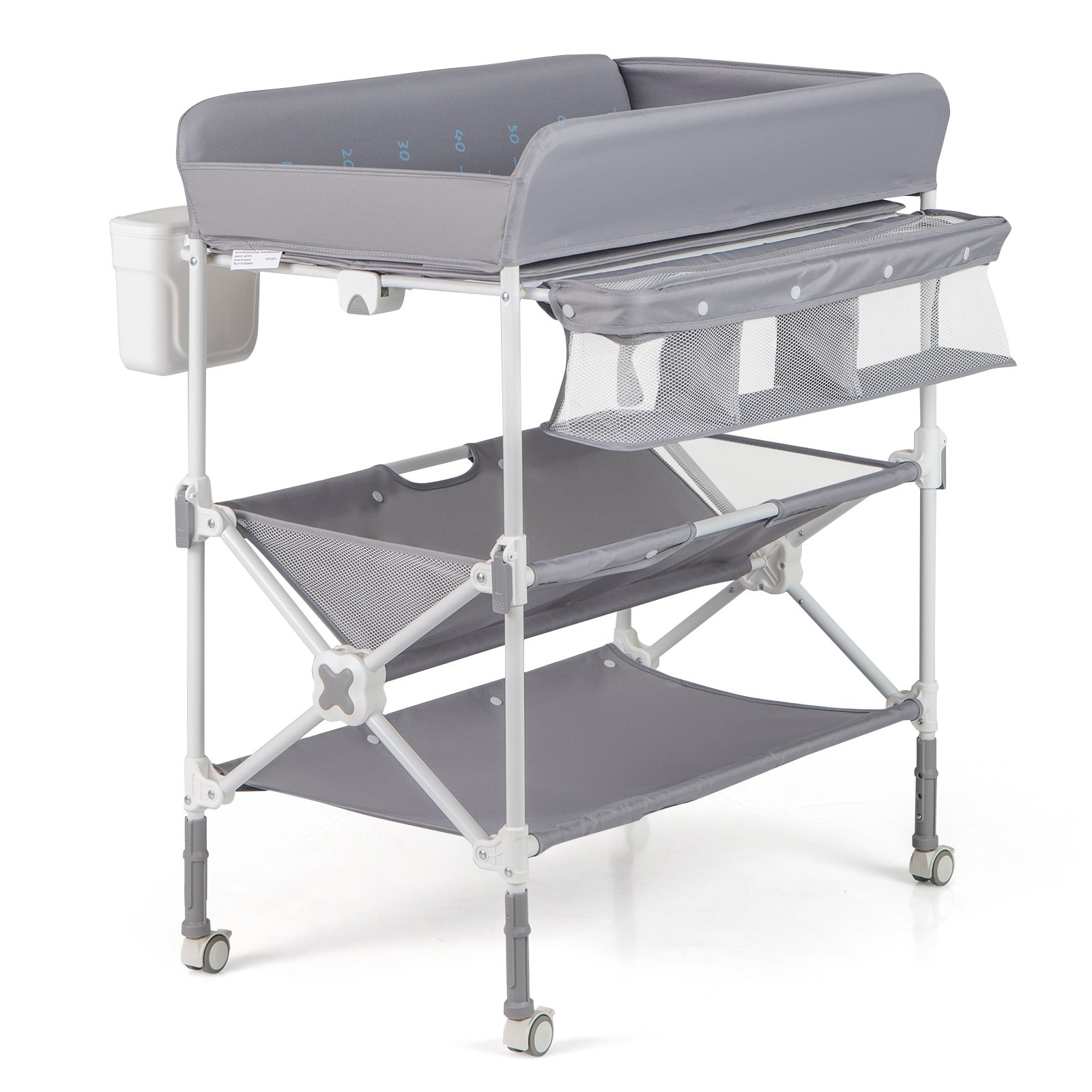 YELVIA Foldable Baby Changing Table with Wheels and Adjustable Height-Grey - Savings Store