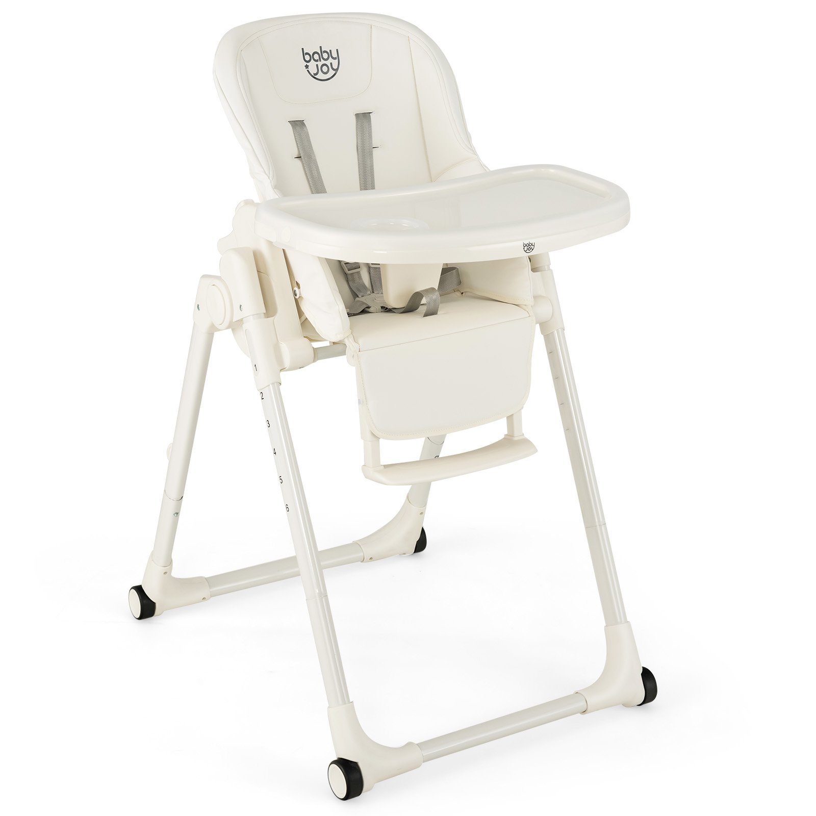 OVULTY 4-in-1 Foldable Baby High Chair with 6 Adjustable Heights and 5-Position Backrest-Beige - Savings Store
