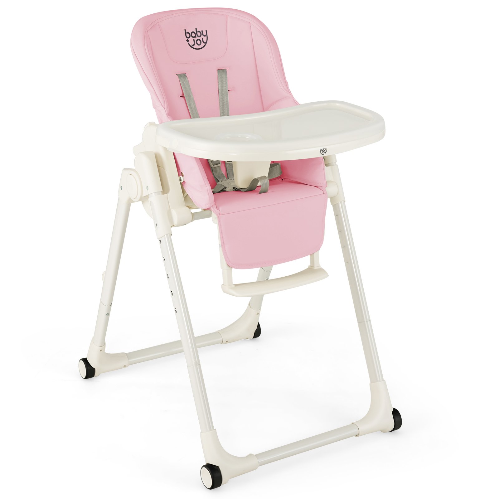 OVULTY 4-in-1 Foldable Baby High Chair with 6 Adjustable Heights and 5-Position Backrest-Pink - Savings Store