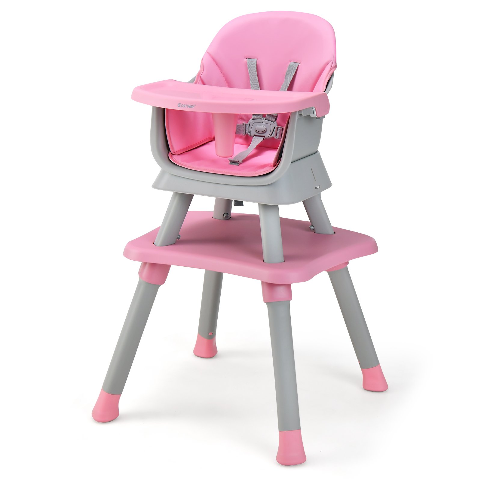 Baby High Chair - 6-in-1 Baby High Chair with 5-Point Harness and Removable Tray-Pink - Savings Store
