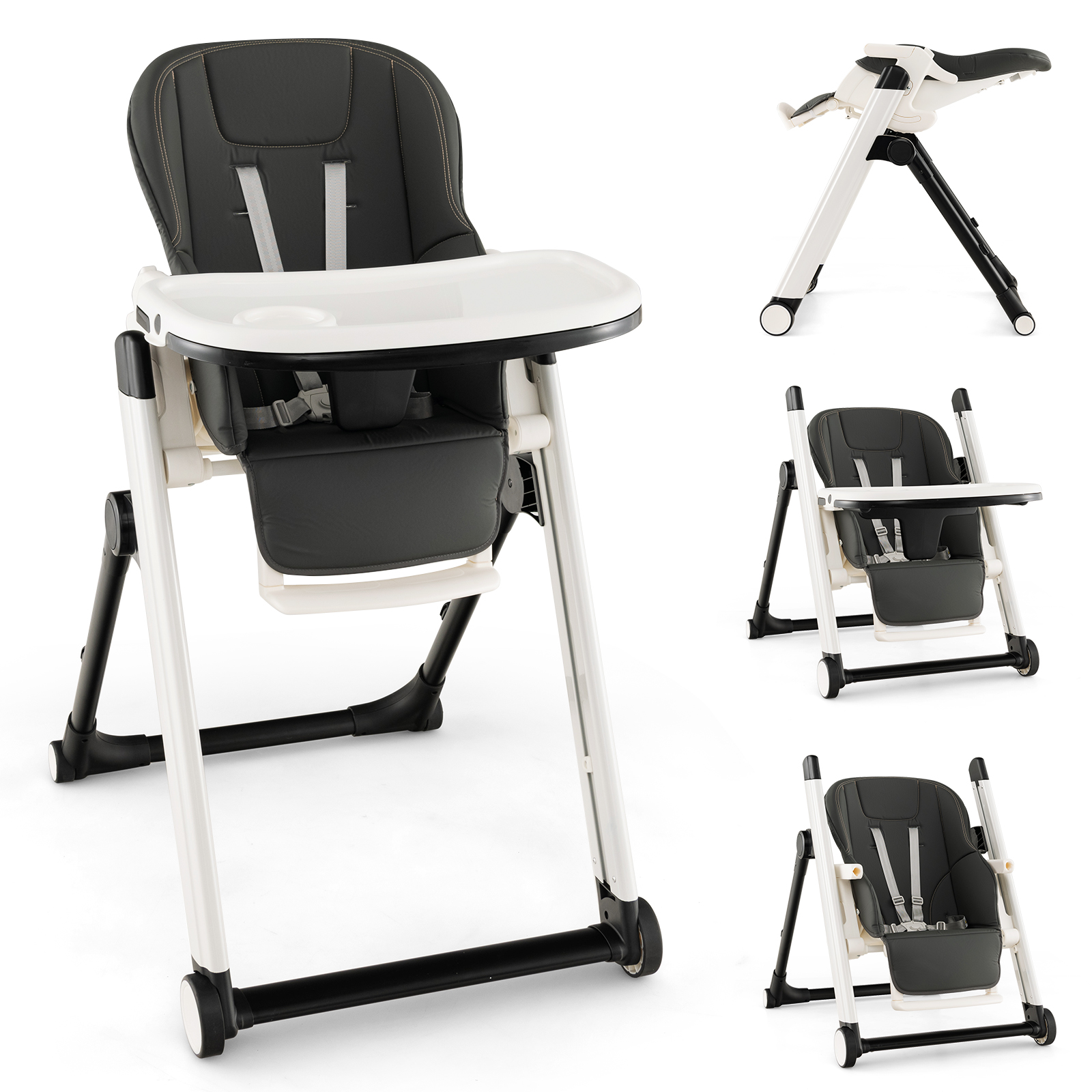 Foldable High Chair with Recline Backrest - Dark Grey - Savings Store