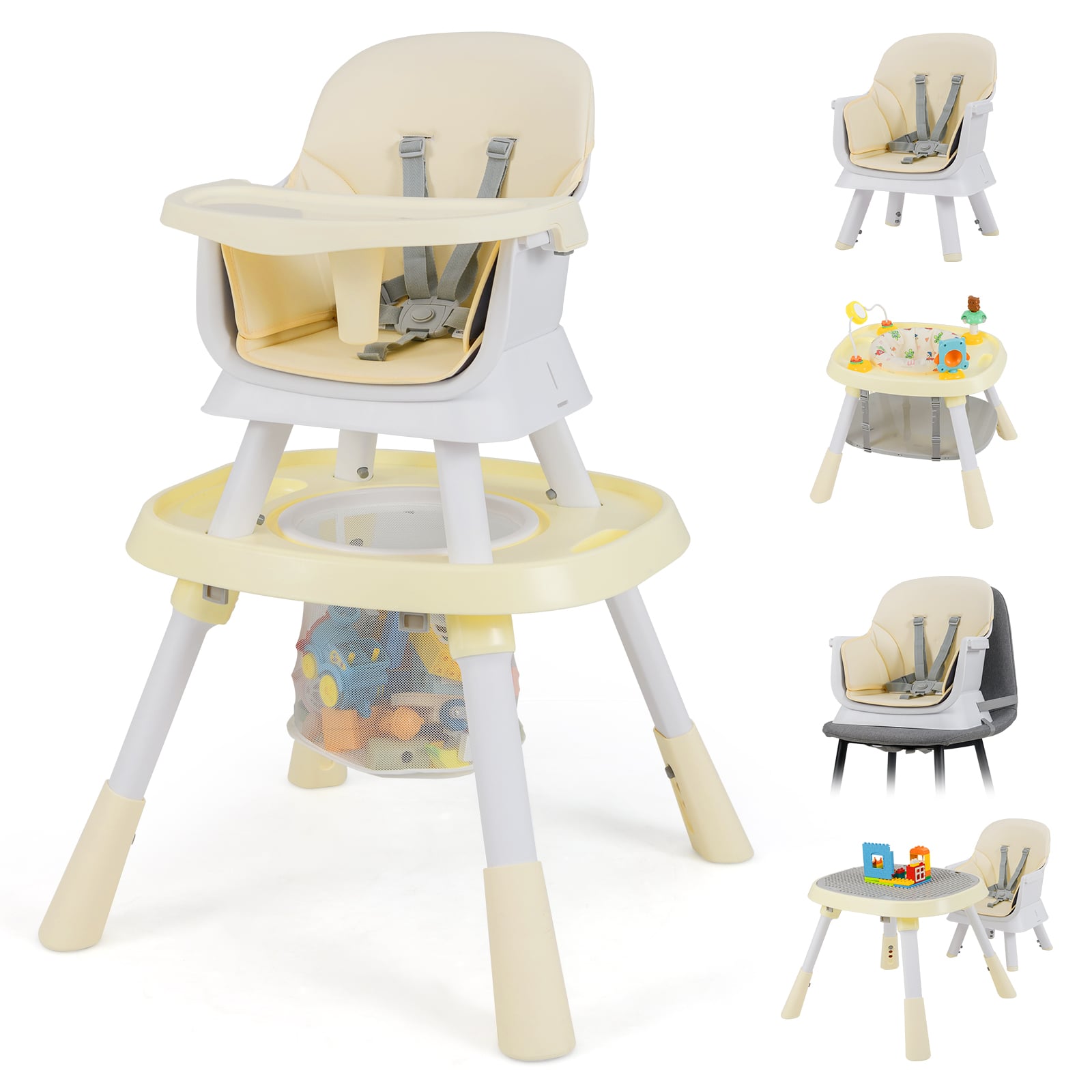 FROSTALIA 16-in-1 Convertible Baby High Chair with Removable Tray and 5-Point Harness-Beige - Savings Store