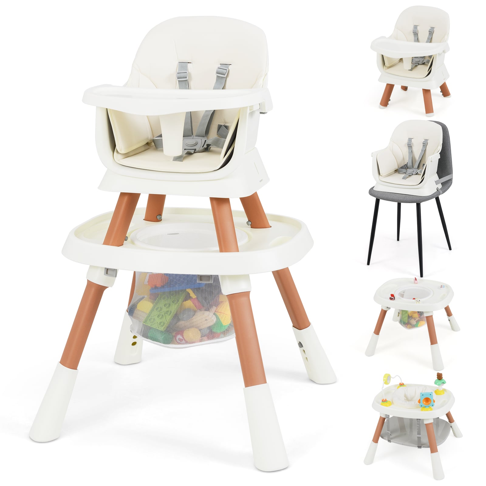 FROSTALIA 16-in-1 Convertible Baby High Chair with Removable Tray and 5-Point Harness-White - Savings Store