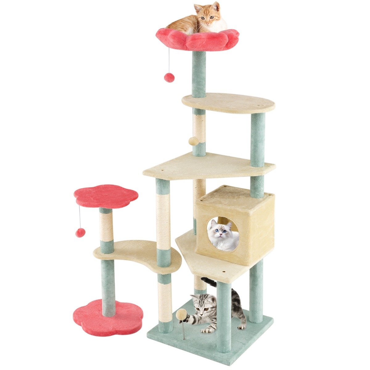 Multi-Level Aesthetic Floral Kitten Tower with Flower-Shaped Padded Perch-Colourful - Savings Store