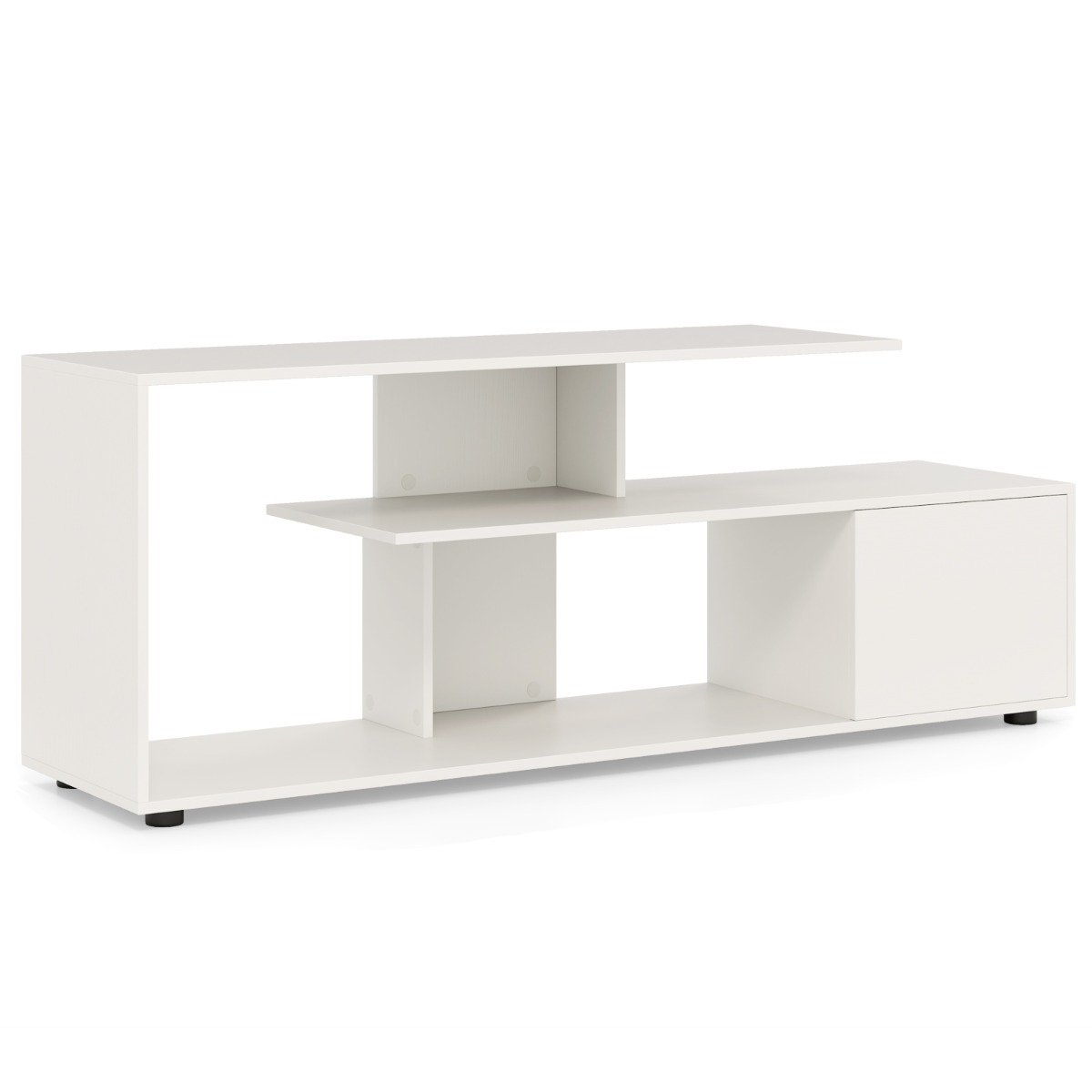 DAXO 3-Tier Asymmetrical Media Console Table with Storage Shelves and Cabinet-White - Savings Store