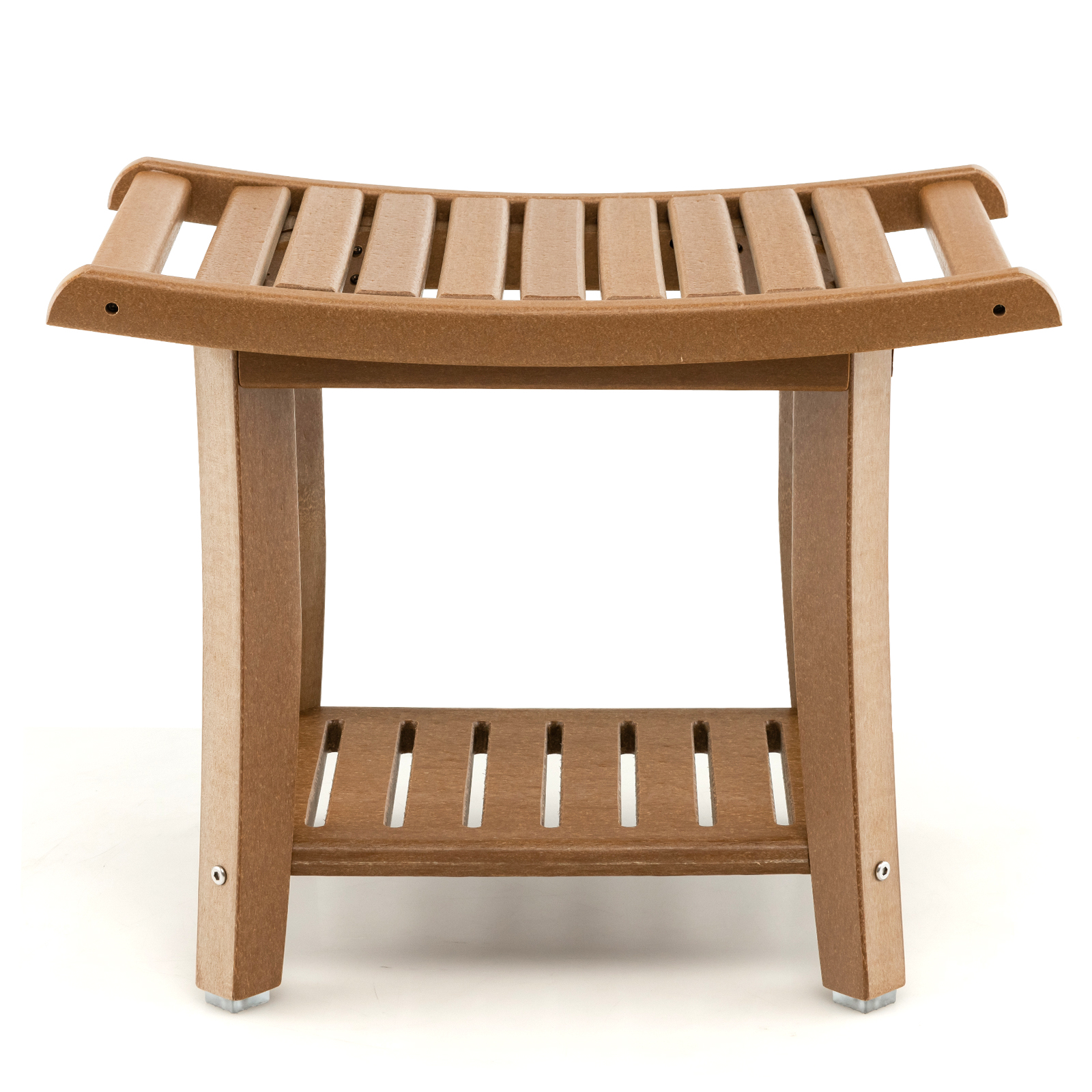 2-tier HDPE Waterproof Shower Bench with Curved Seat-Brown - Savings Store