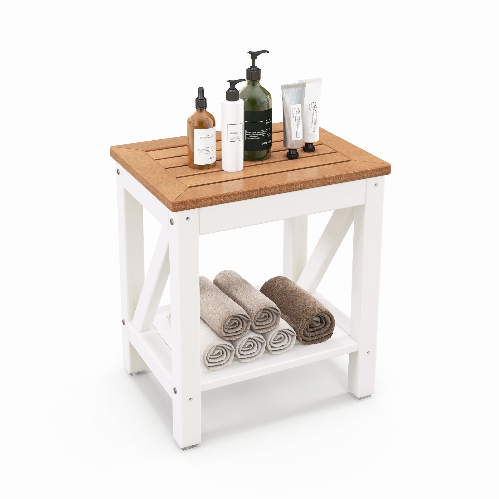 Shower Bench - 2-Tier Waterproof Shower Bench with Storage Shelf-Brown - Savings Store