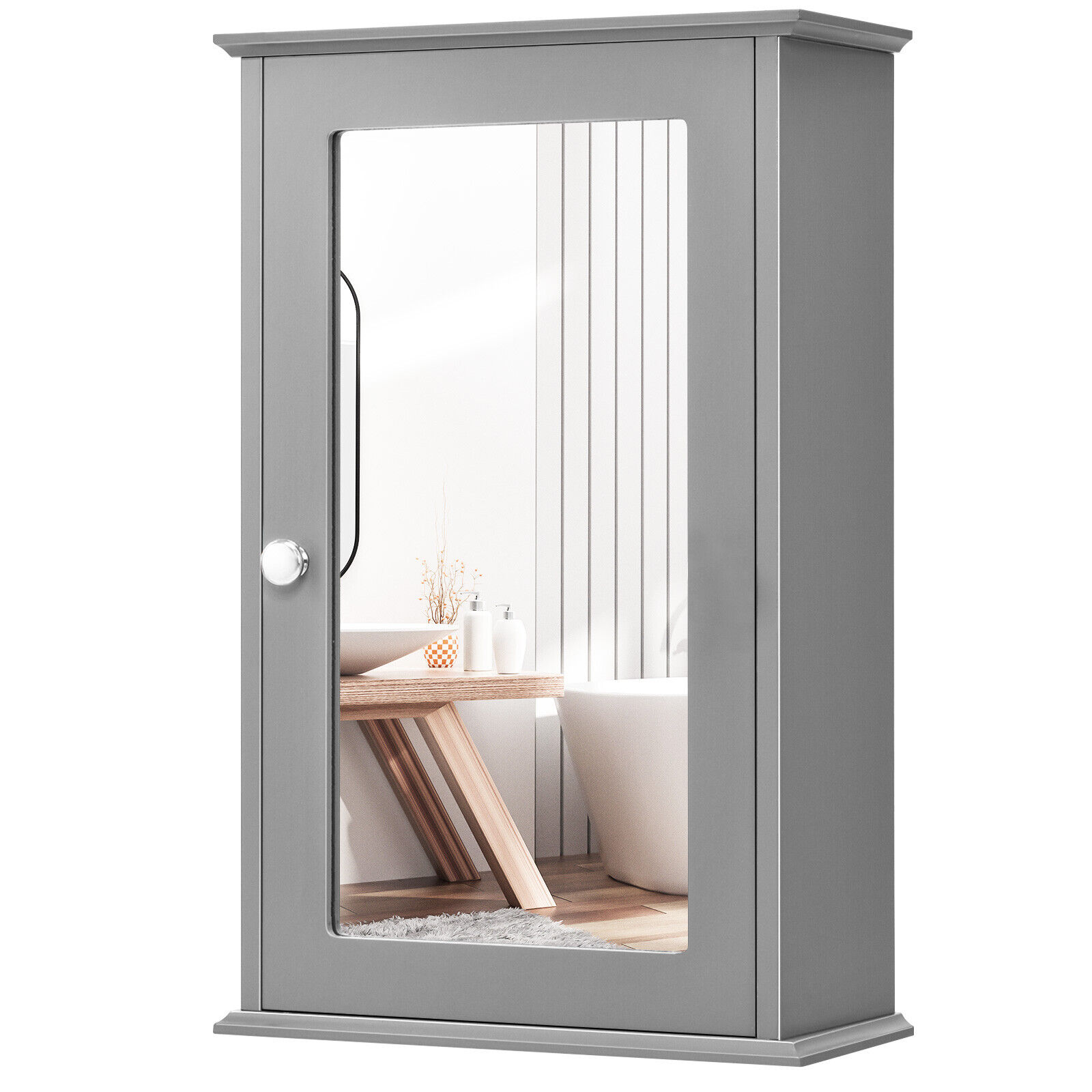 Bathroom Medicine Cabinet with Mirror and Adjustable Shelf-Grey - Savings Store
